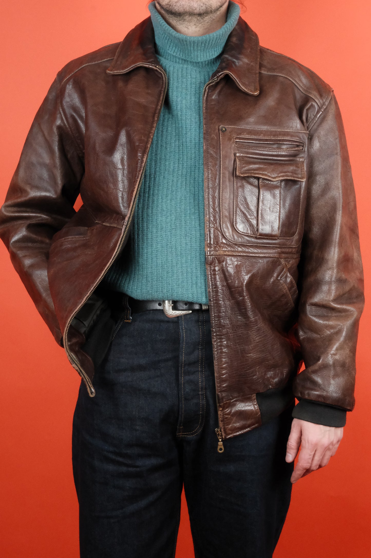 Pierre Cardin Brown Leather Jacket 'XL' - vintage clothing clochard92.com