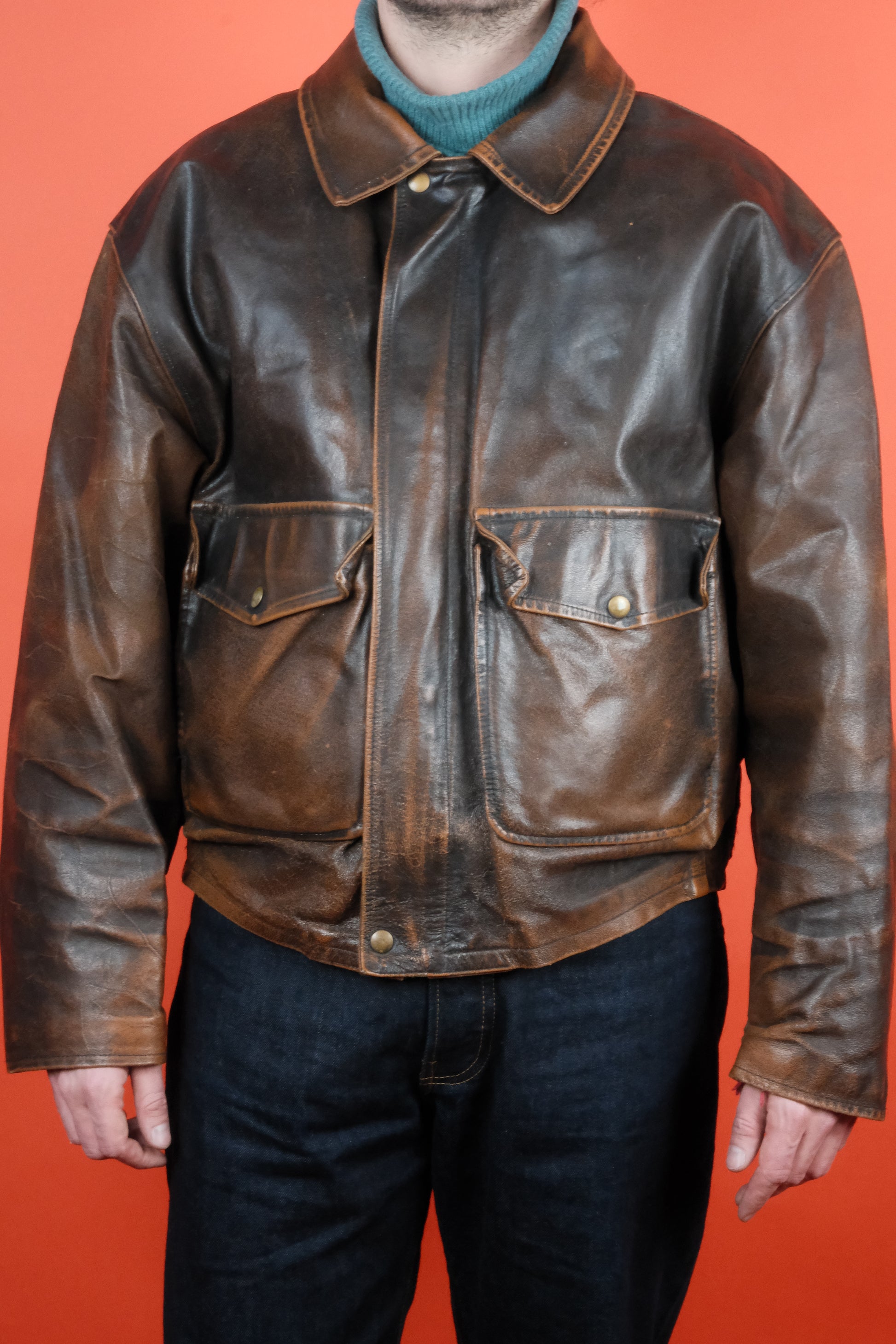 Polo Patina Brown Leather Jacket 'XL' - vintage clothing clochard92.com