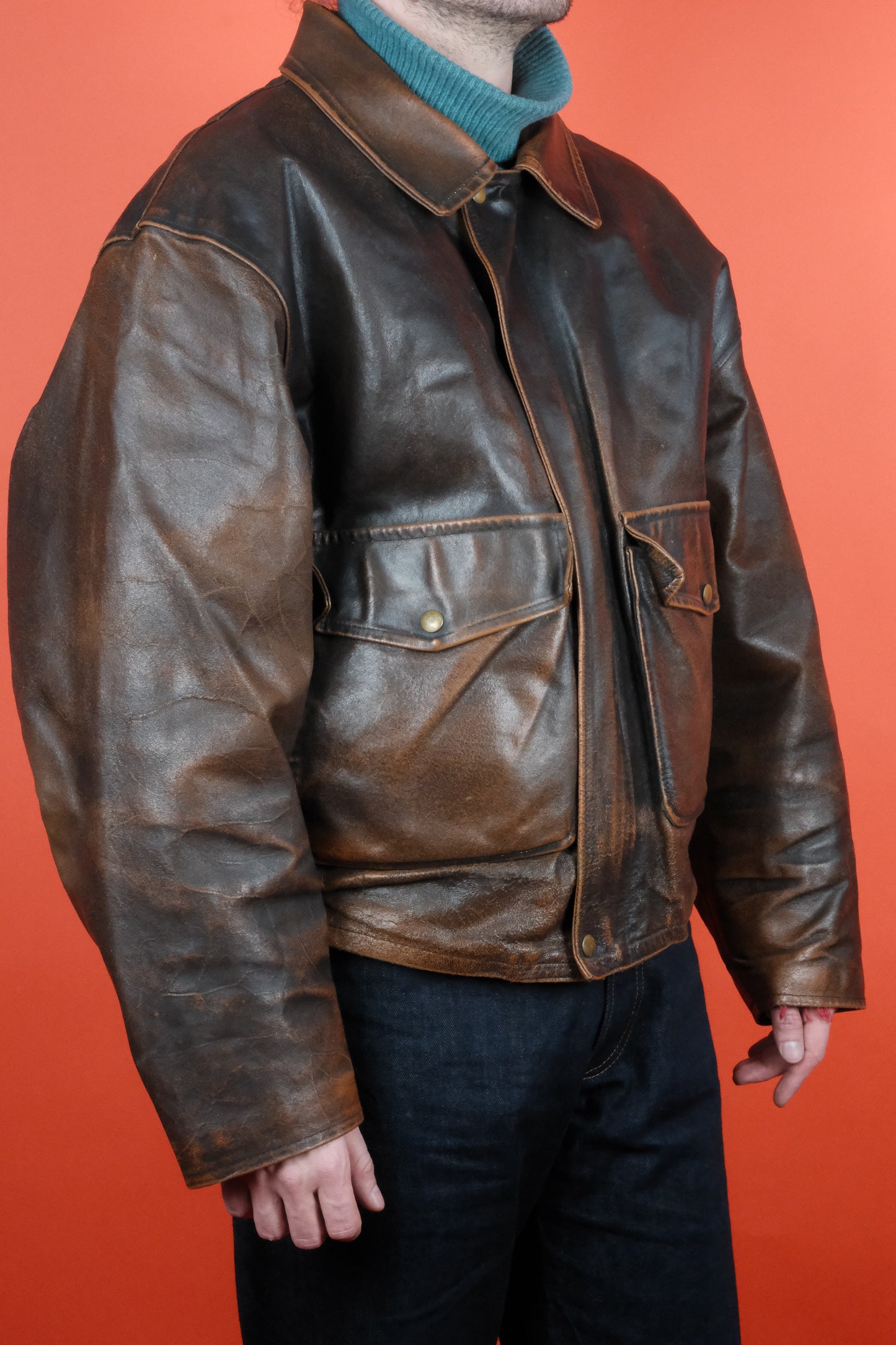 Polo Patina Brown Leather Jacket 'XL' - vintage clothing clochard92.com