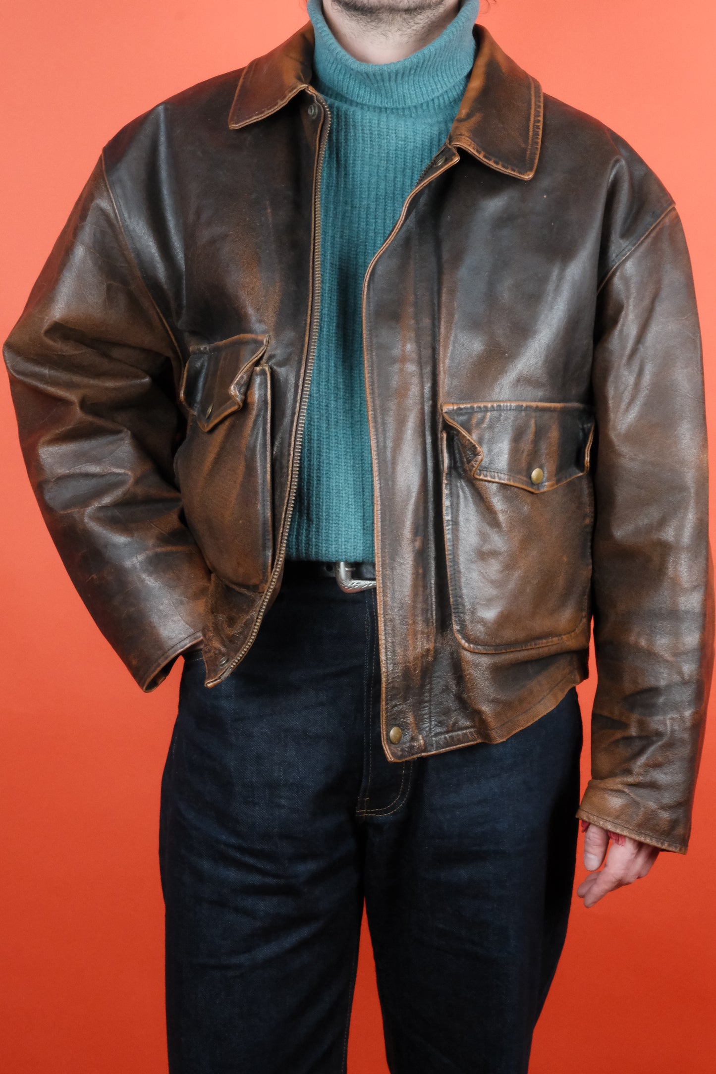 Polo Patina Brown Leather Jacket 'XL' - vintage clothing clochard92.com