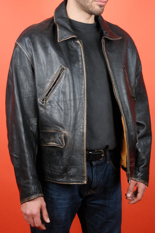 Black Leather Jacket w/ Patina 'L' - vintage clothing clochard92.com