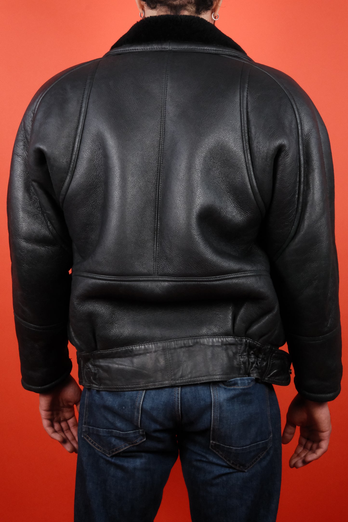 Black Shearling Leather Jacket 'L/48' - vintage clothing clochard92.com