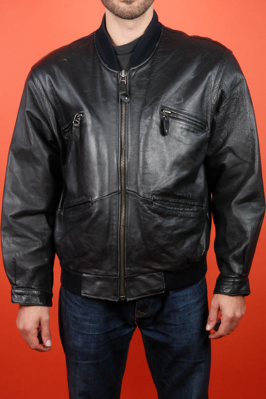 Cowhide Black Leather Jacket 'XL' - vintage clothing clochard92.com