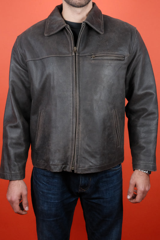 Rifle & Co. Brown Leather Jacket w/ warm lining 'L' - vintage clothing clochard92.com