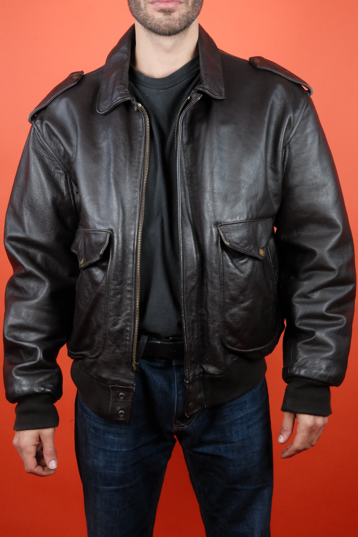 Grainy Leather Jacket Type A-2 'XL' - vintage clothing clochard92.com