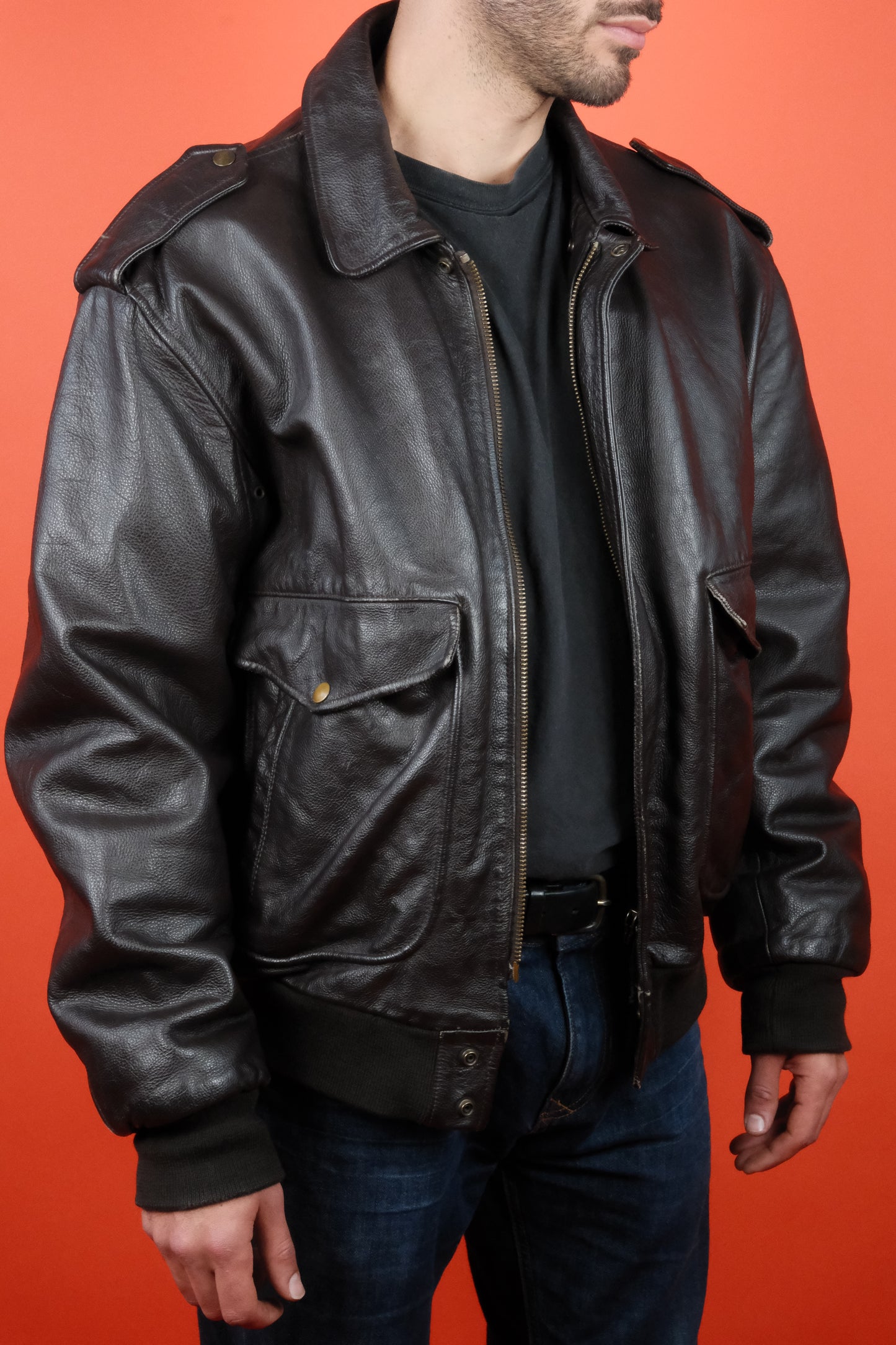 Grainy Leather Jacket Type A-2 'XL' - vintage clothing clochard92.com