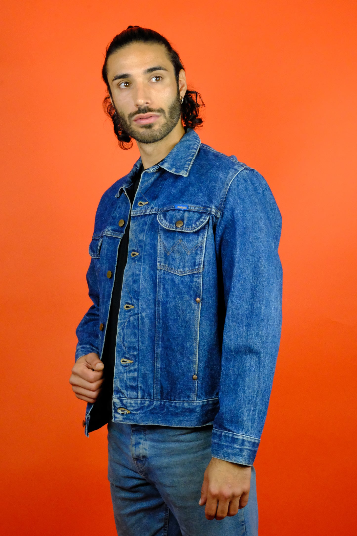 Wrangler Faded Dark Blue Denim Jacket 'L' - vintage clothing clochard92.com