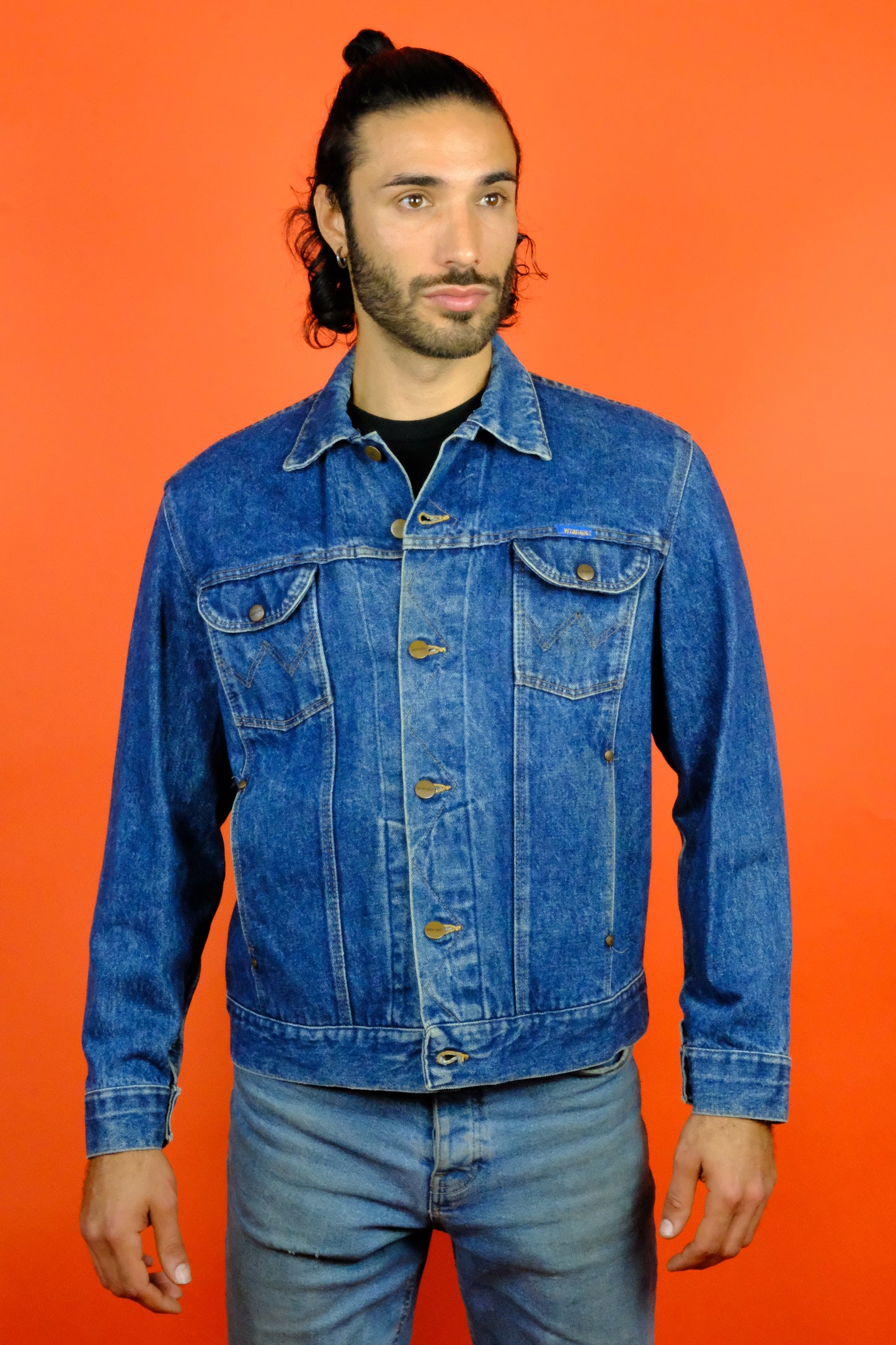 Wrangler Faded Dark Blue Denim Jacket 'L' - vintage clothing clochard92.com