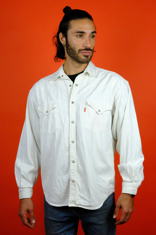 Levi's White Western Denim Shirt 'L' - vintage clothing clochard92.com