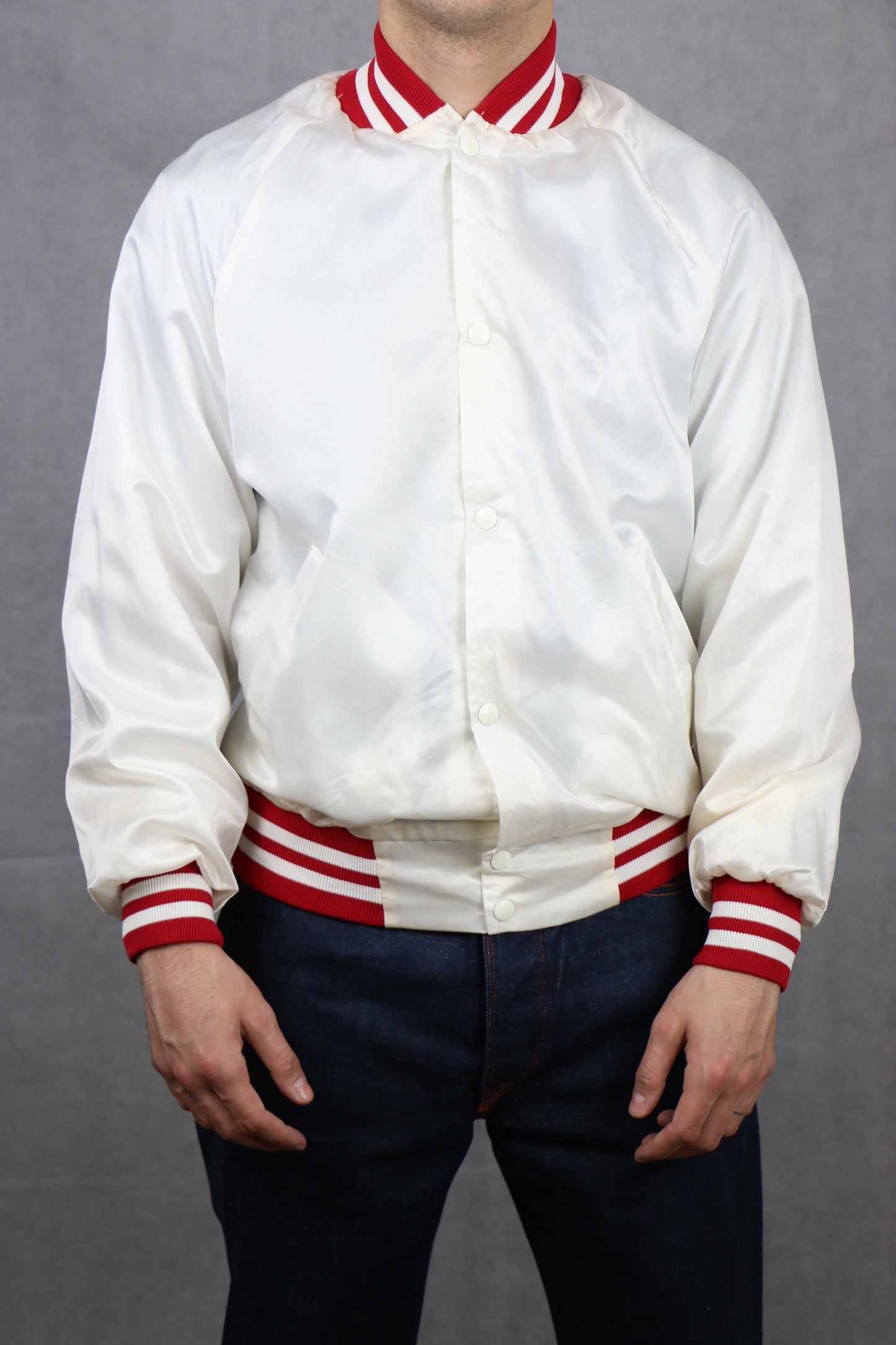 Satin White Bomber Jacket (Joplin, Missouri) - vintage clothing clochard92.com