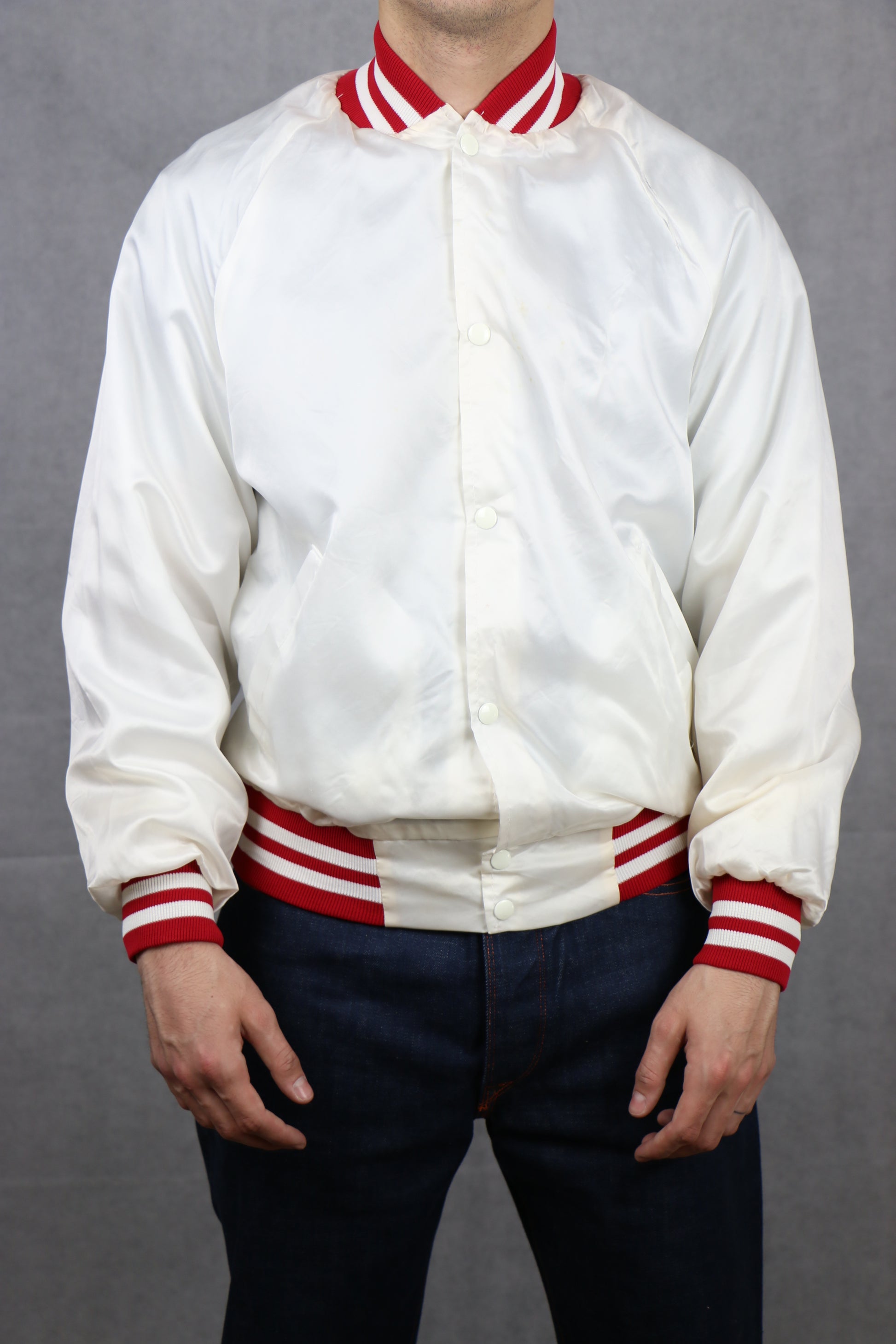 Satin White Bomber Jacket (Joplin, Missouri) - vintage clothing clochard92.com