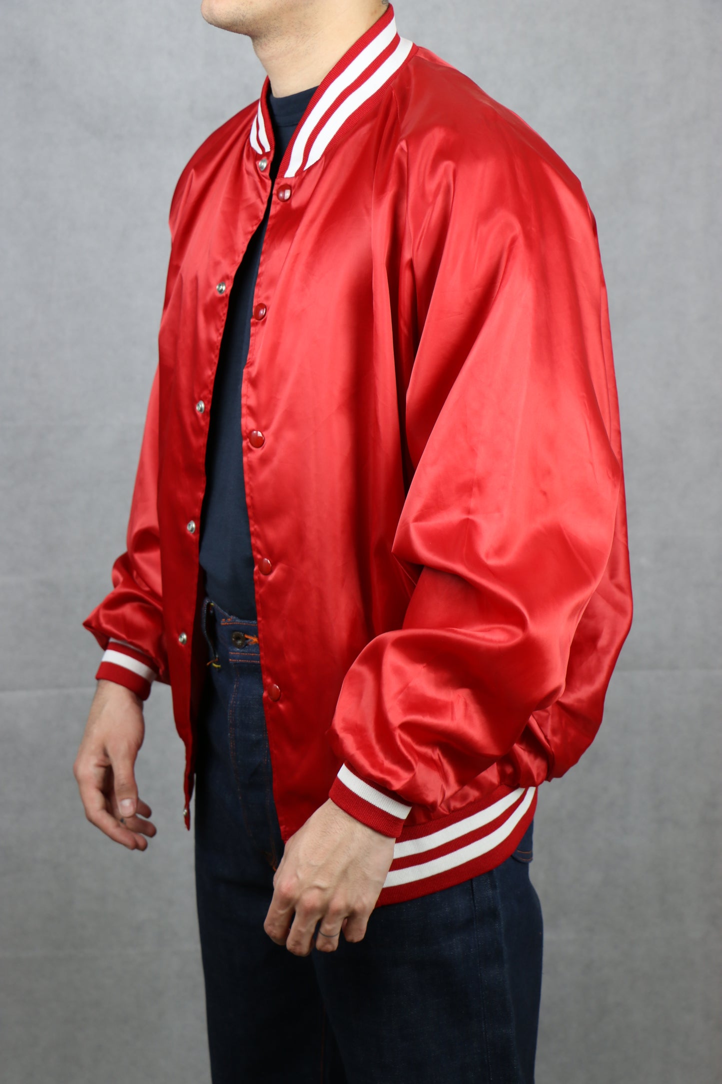 Satin Red Bomber Jacket (Flyin) - vintage clothing clochard92.com