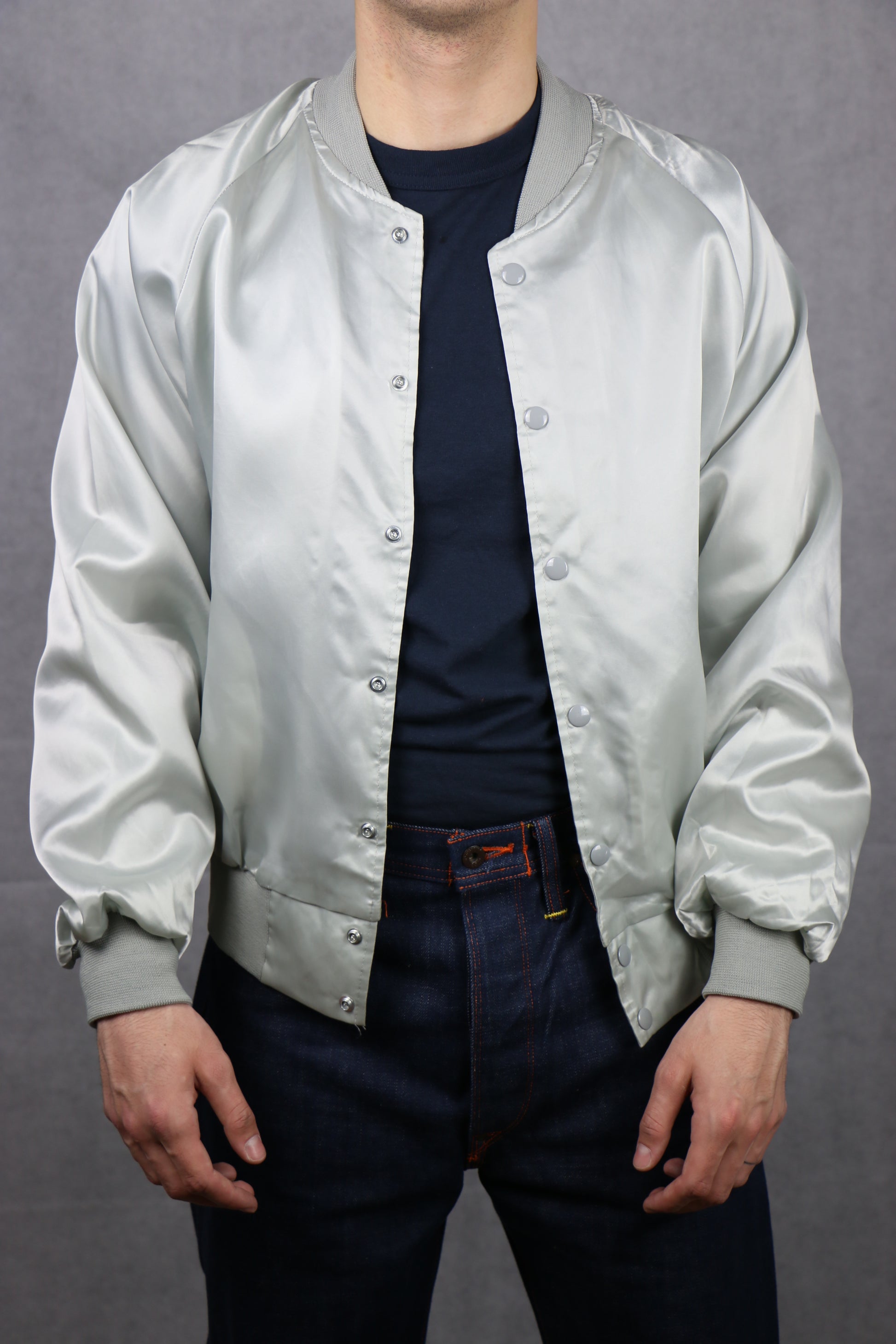 Satin White Bomber Jacket (Mause) - vintage clothing clochard92.com