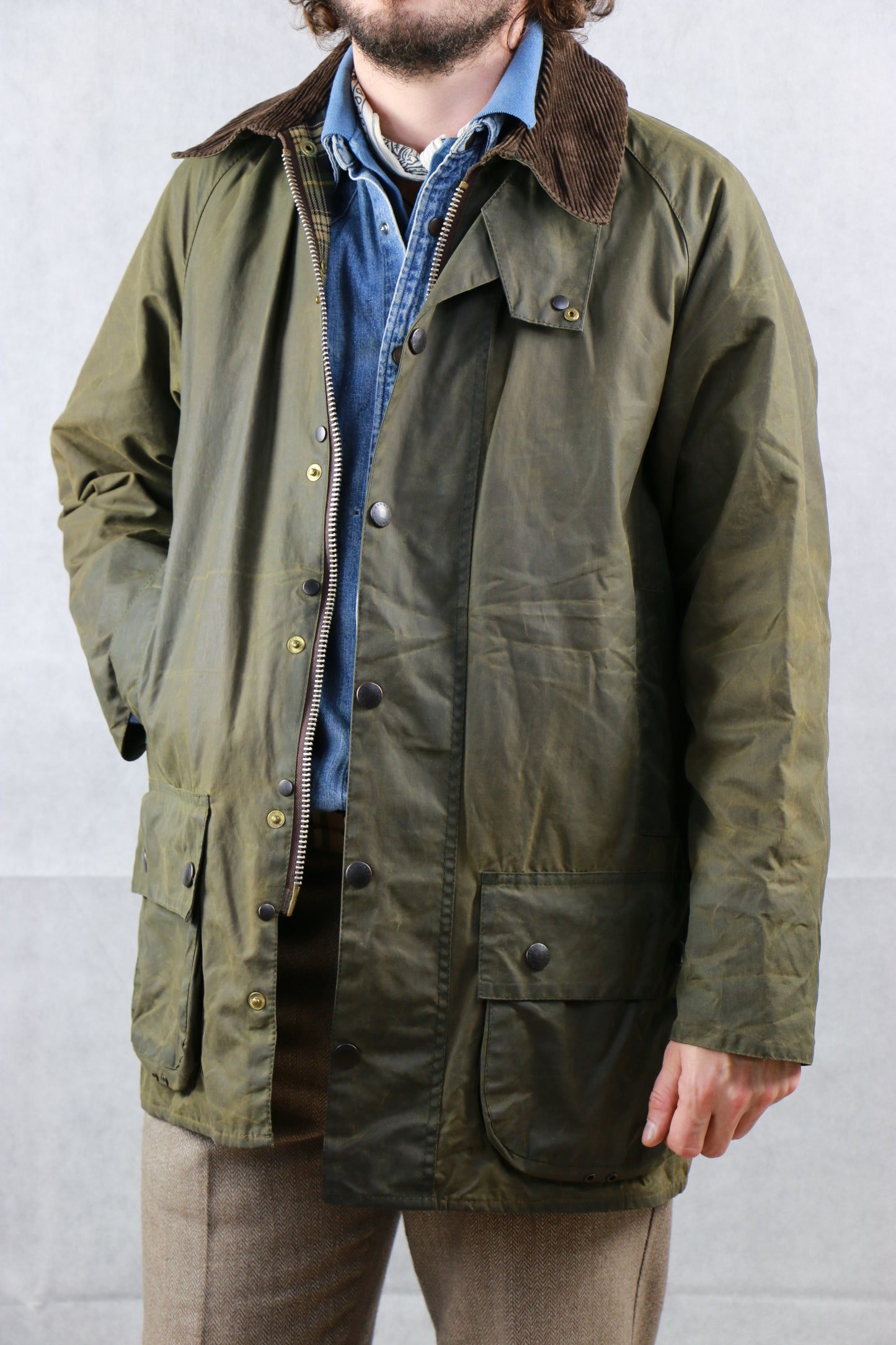 Barbour Beaufort Jacket Olive Green - vintage clothing clochard92.com