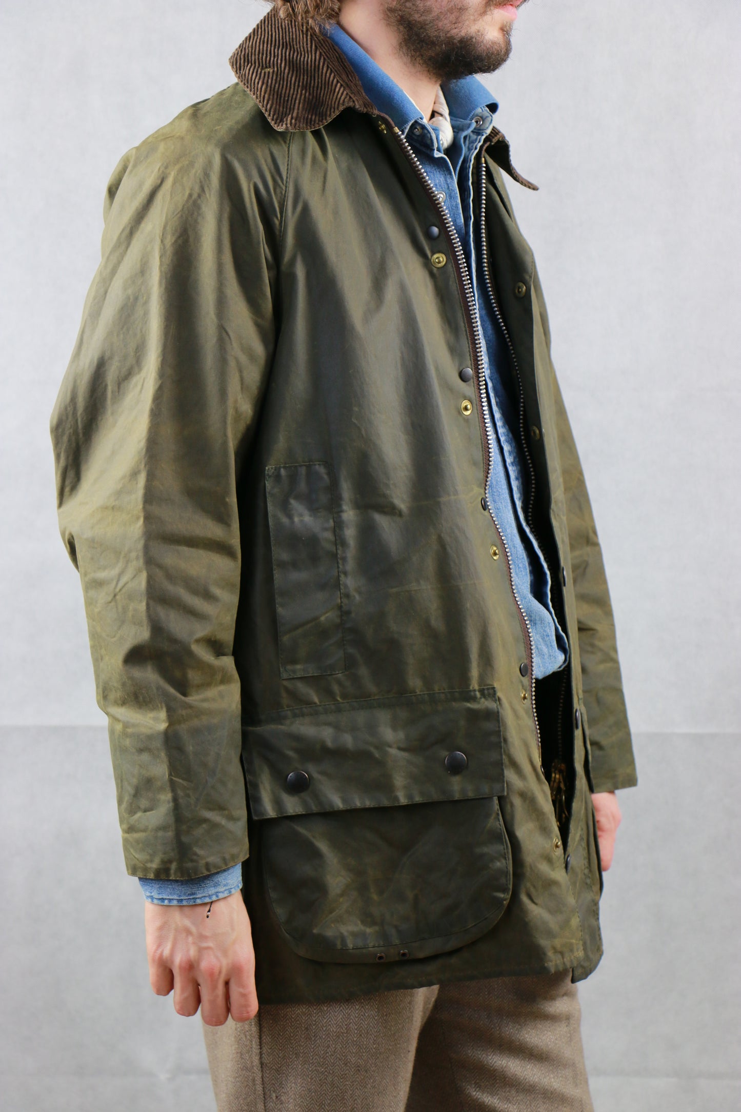 Barbour Beaufort Jacket Olive Green - vintage clothing clochard92.com