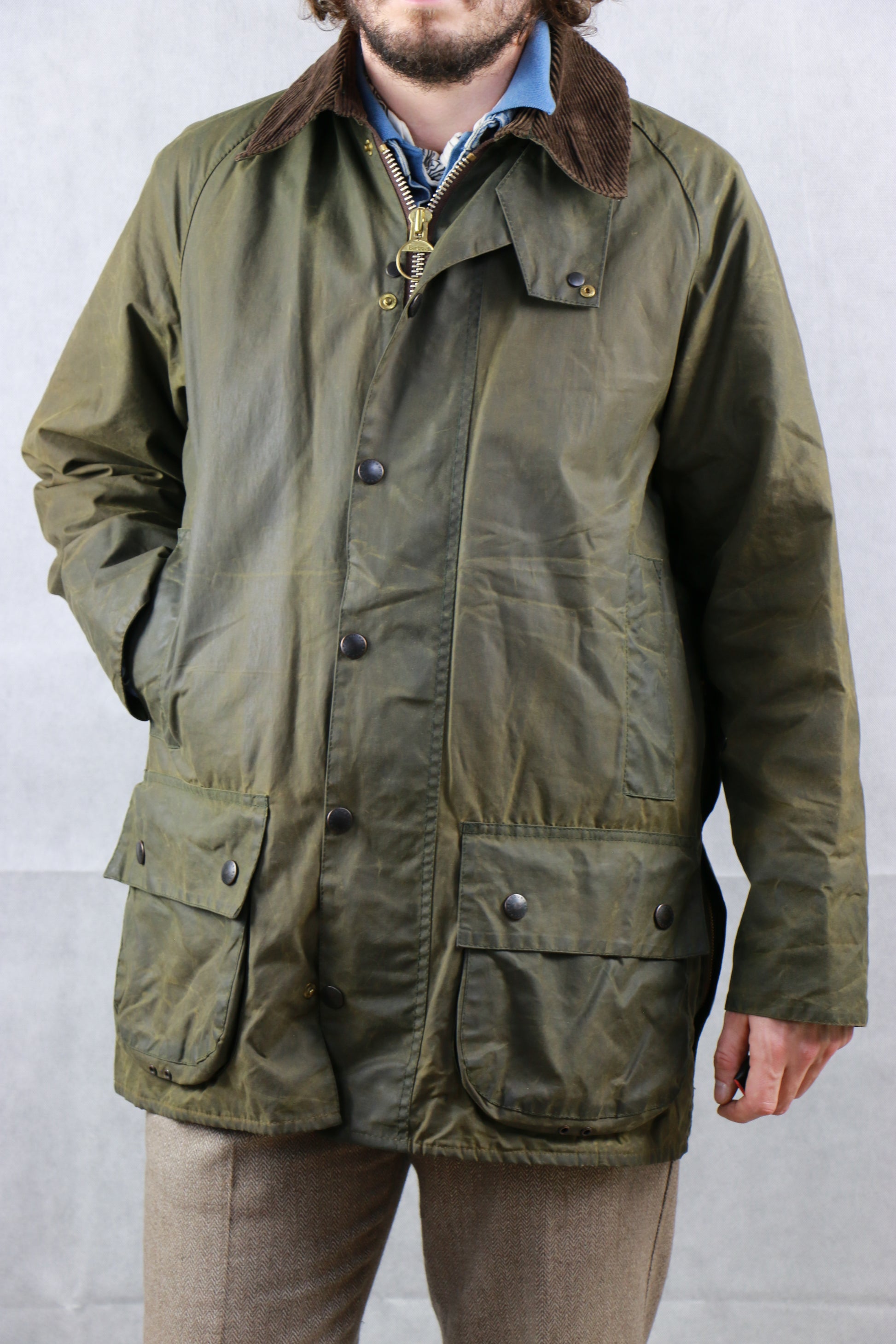 Barbour Beaufort Jacket Olive Green - vintage clothing clochard92.com