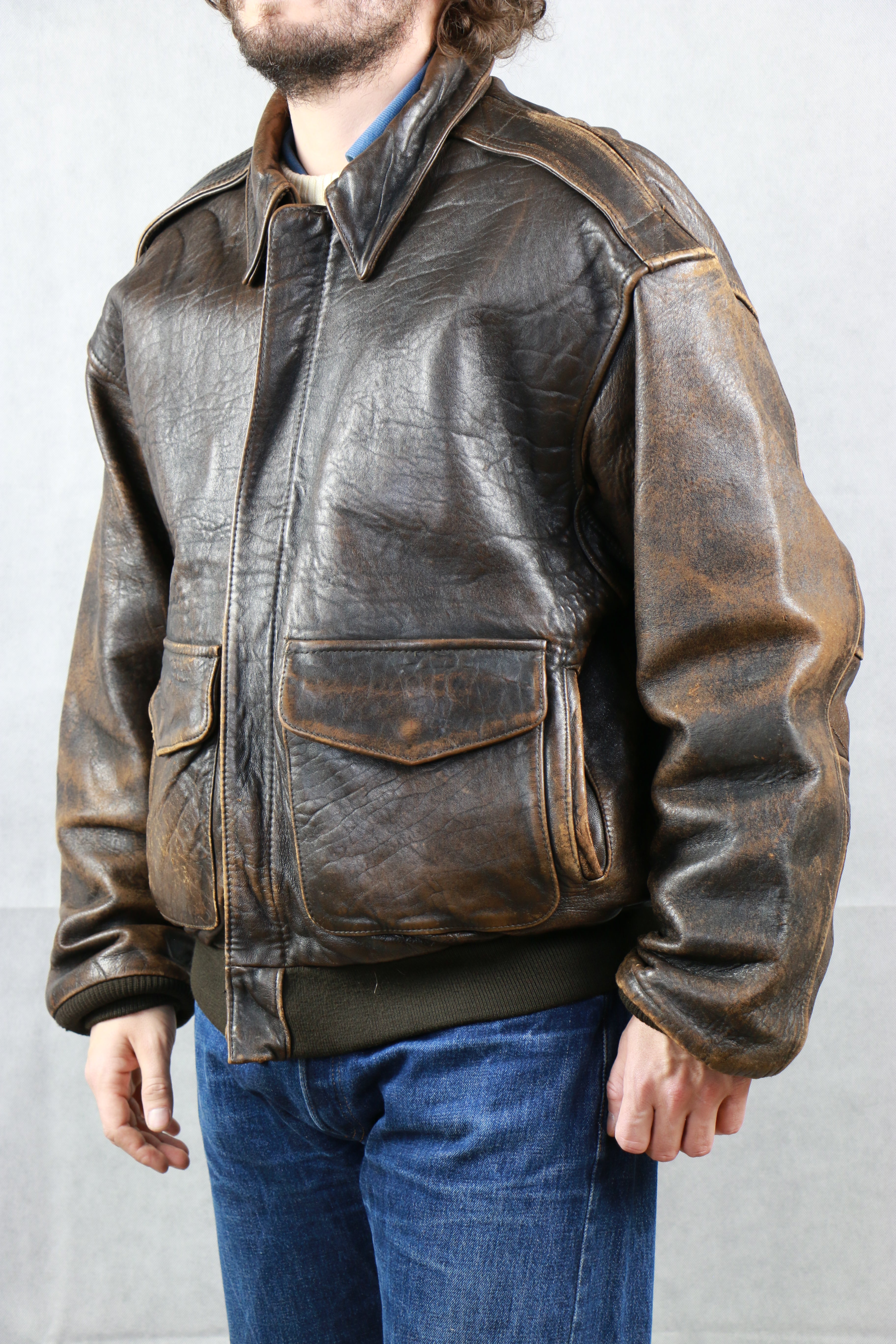 80s A-2 ☆本革☆old leather Flight jacketKAオールドレザージャケット