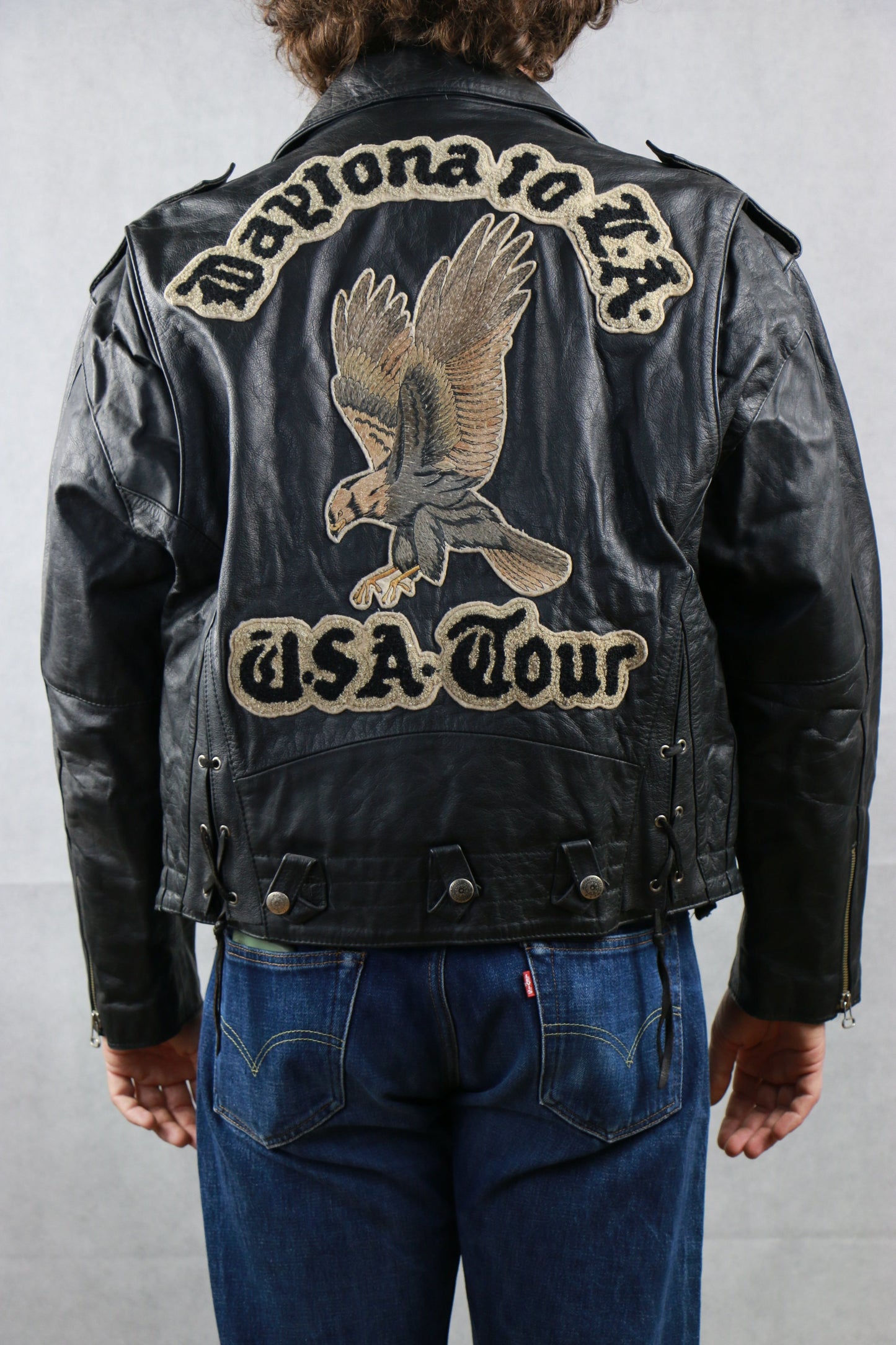 '92 Biker Leather Jacket Motorcycle Club U.S.A. 'Daytona to L.A. Racing' - vintage clothing clochard92.com