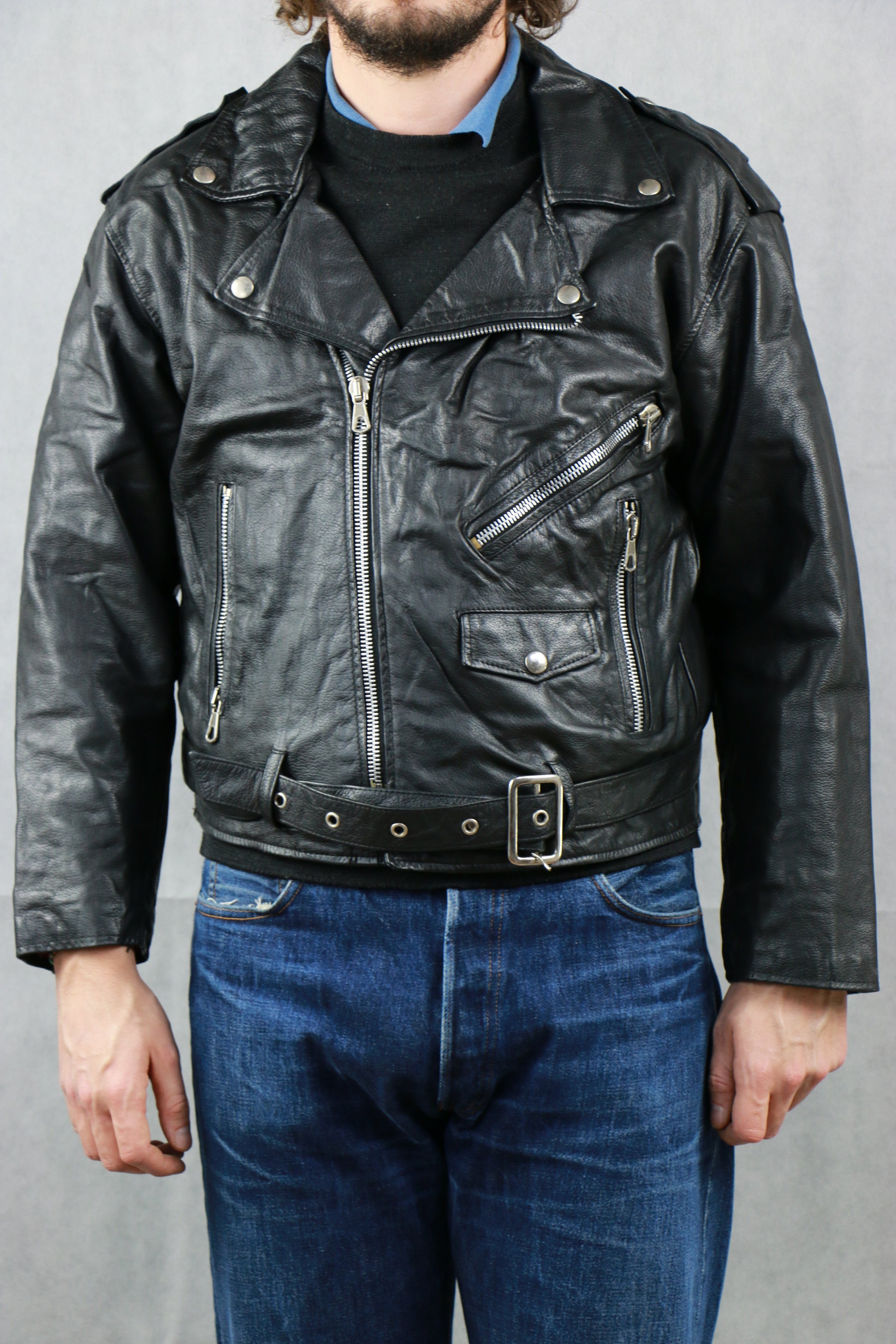 North Dakota Biker Leather Jacket, clochard92.myshopify.com