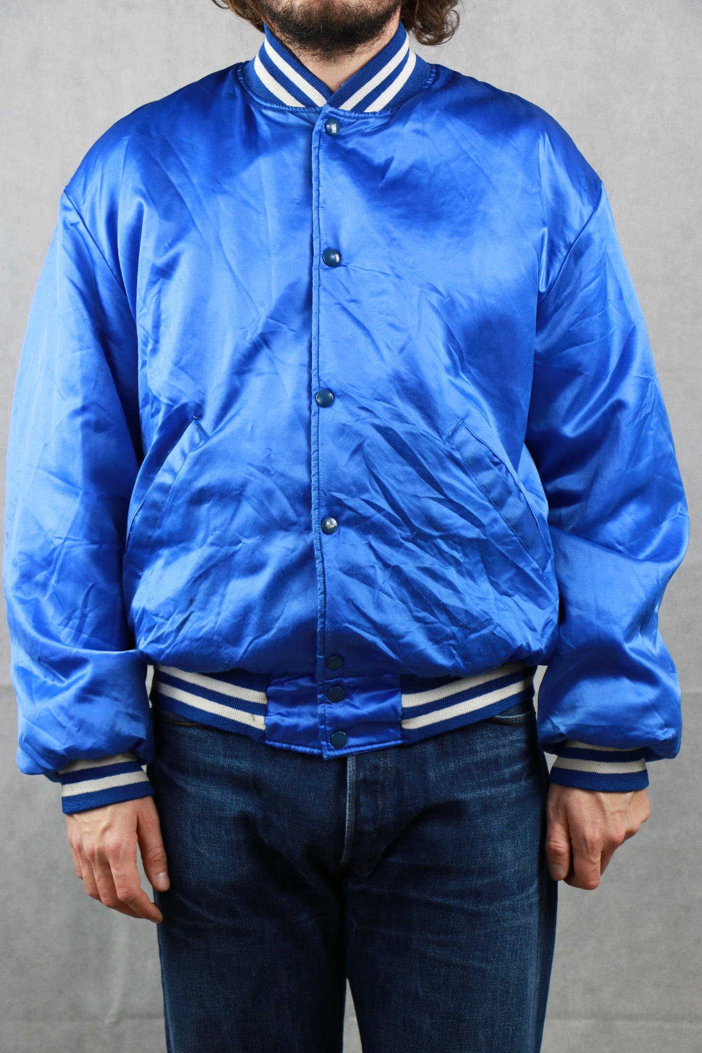 Satin Blue Varsity Jacket, clochard92.com