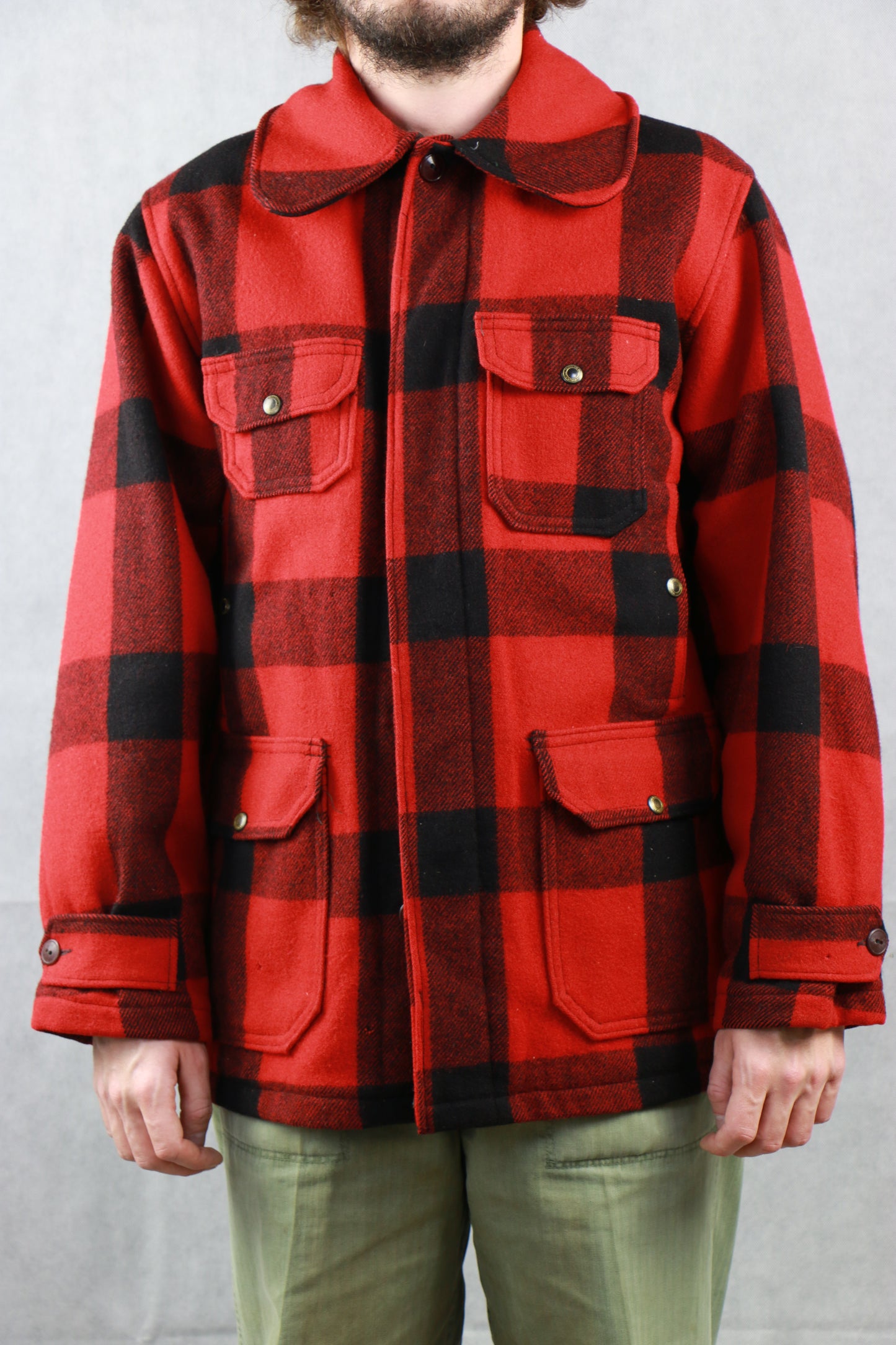 Woolrich Red and Black Plaid Jacket 60s, clochard92.com