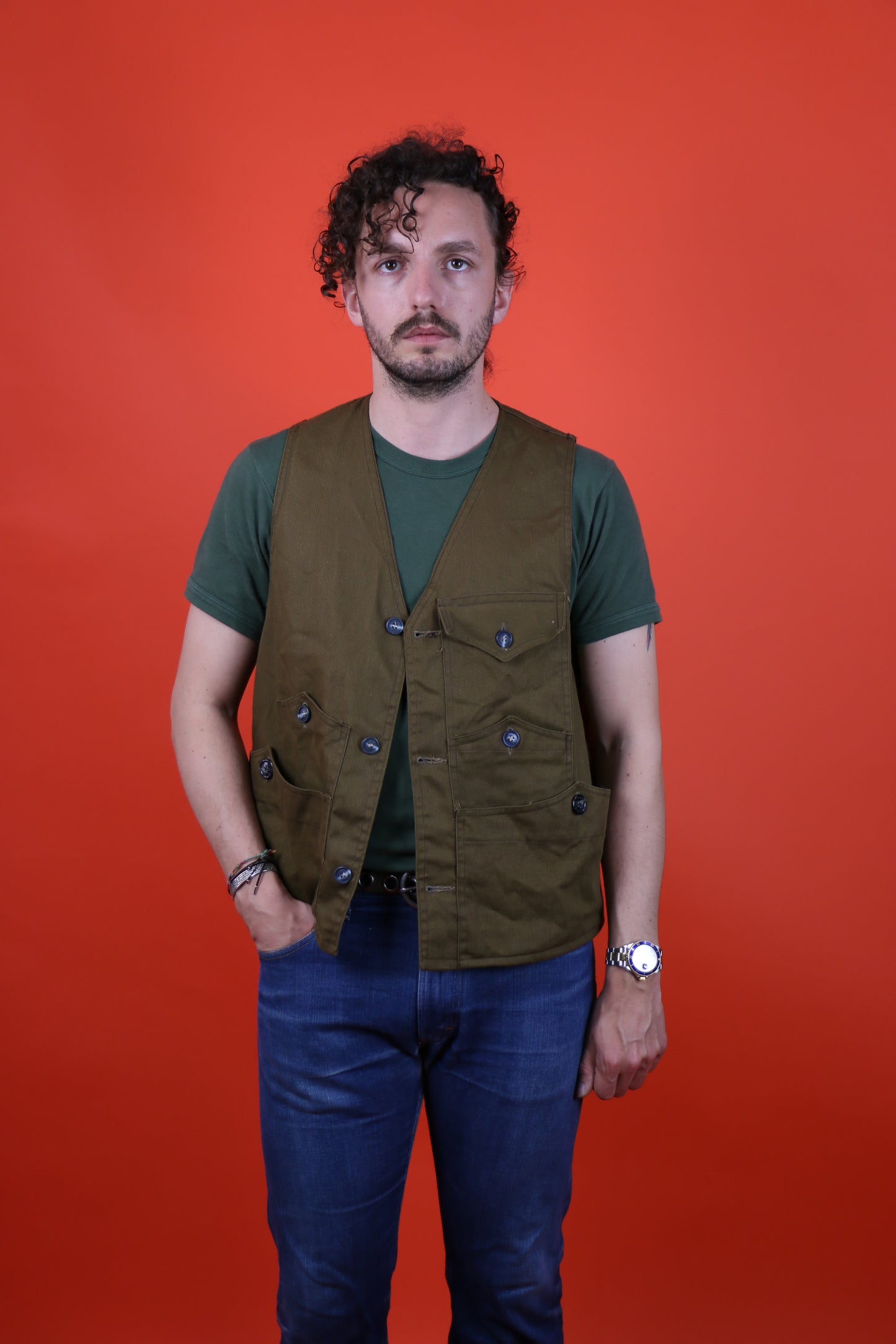 Khaki Utility Vest  - vintage clothing clochard92.com