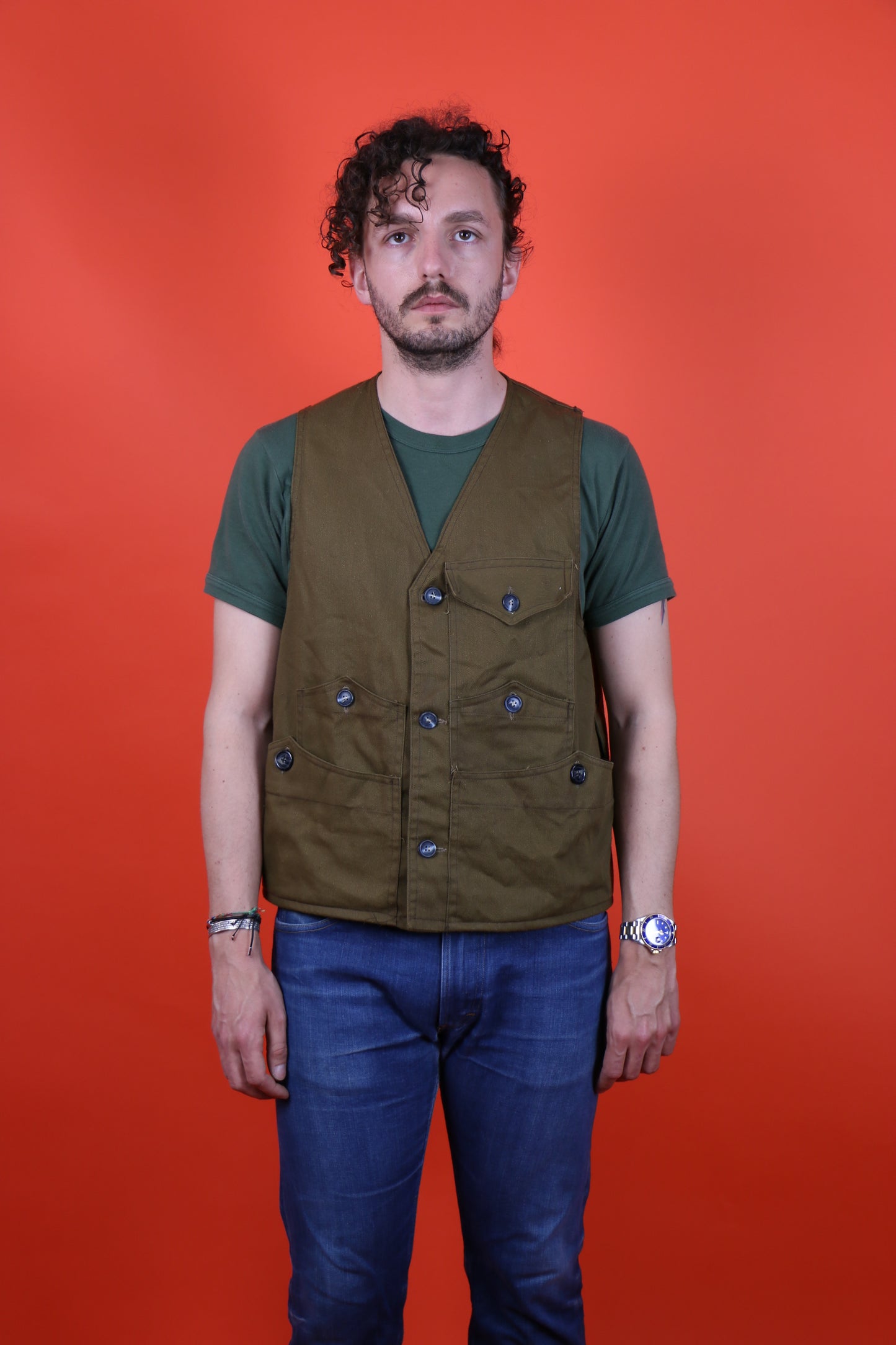 Khaki Utility Vest  - vintage clothing clochard92.com