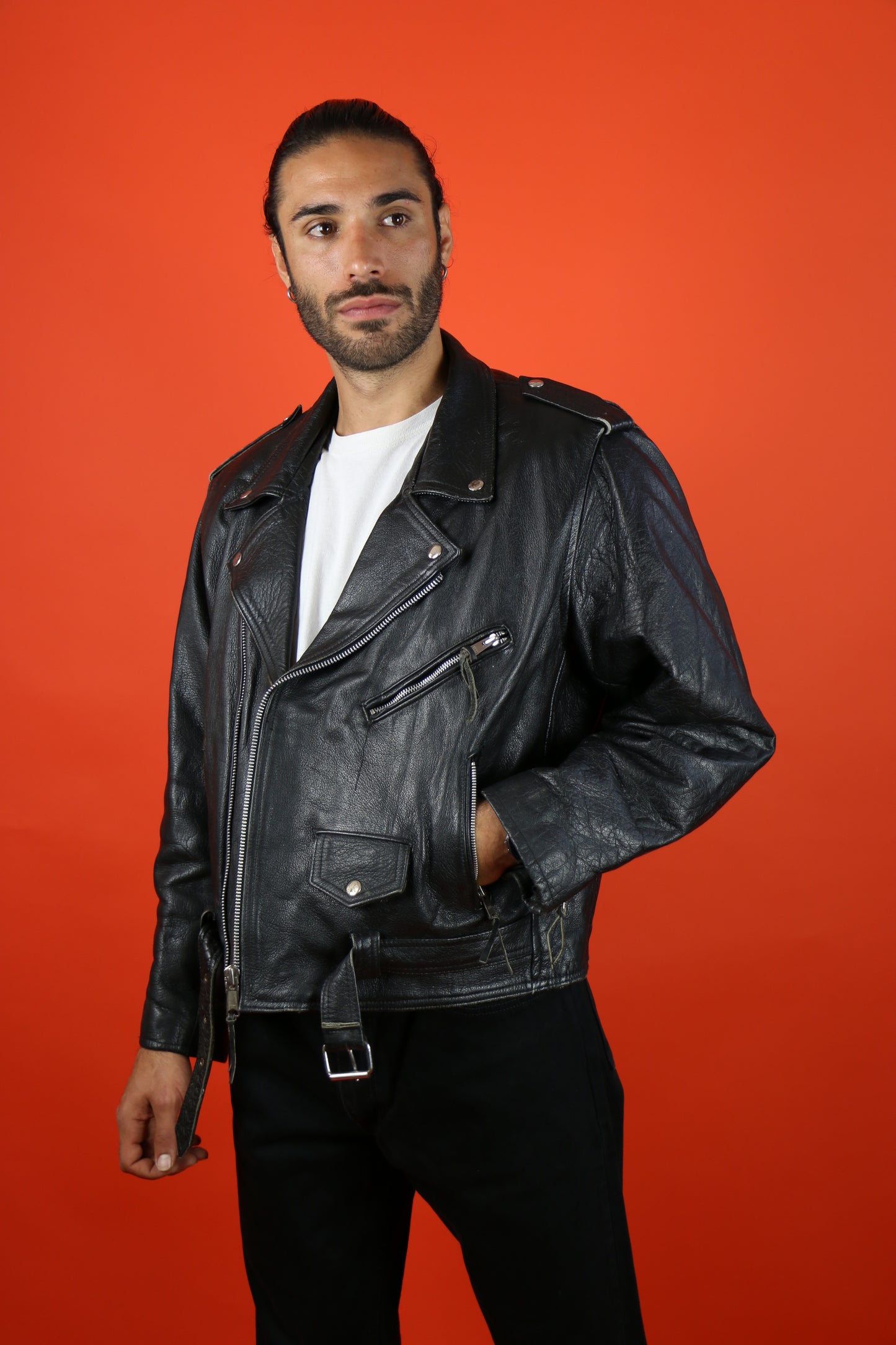 Black Leather Biker Jacket Distressed - vintage clothing clochard92.com
