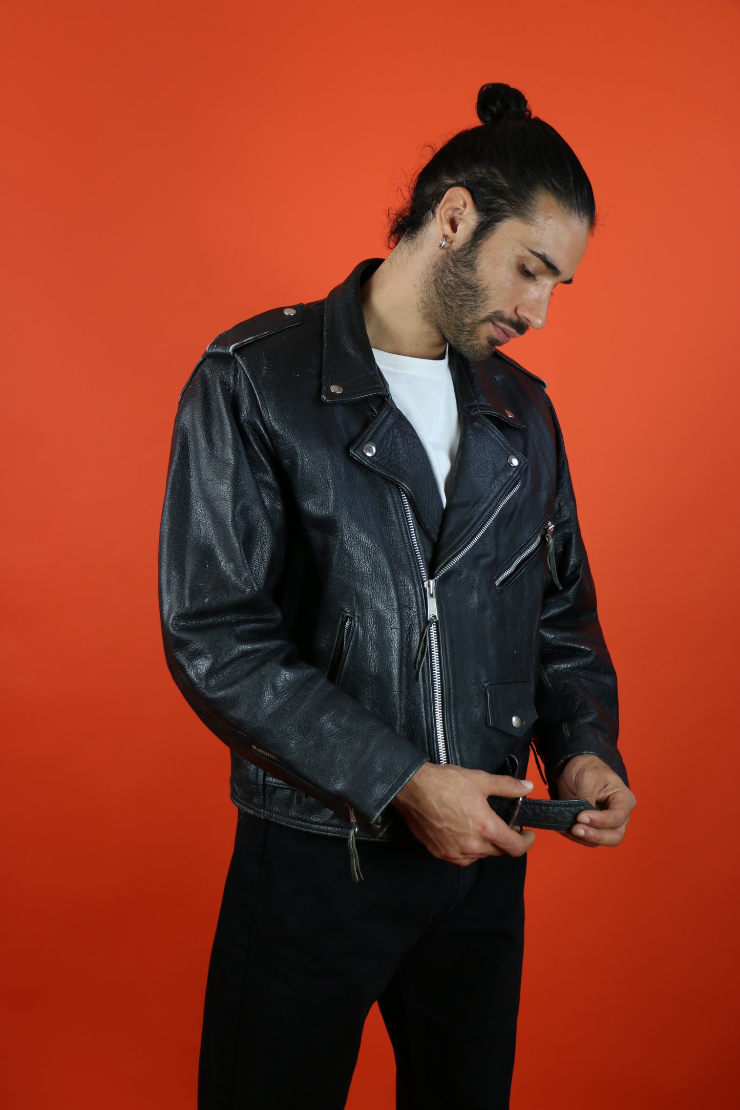 Black Leather Biker Jacket Distressed - vintage clothing clochard92.com