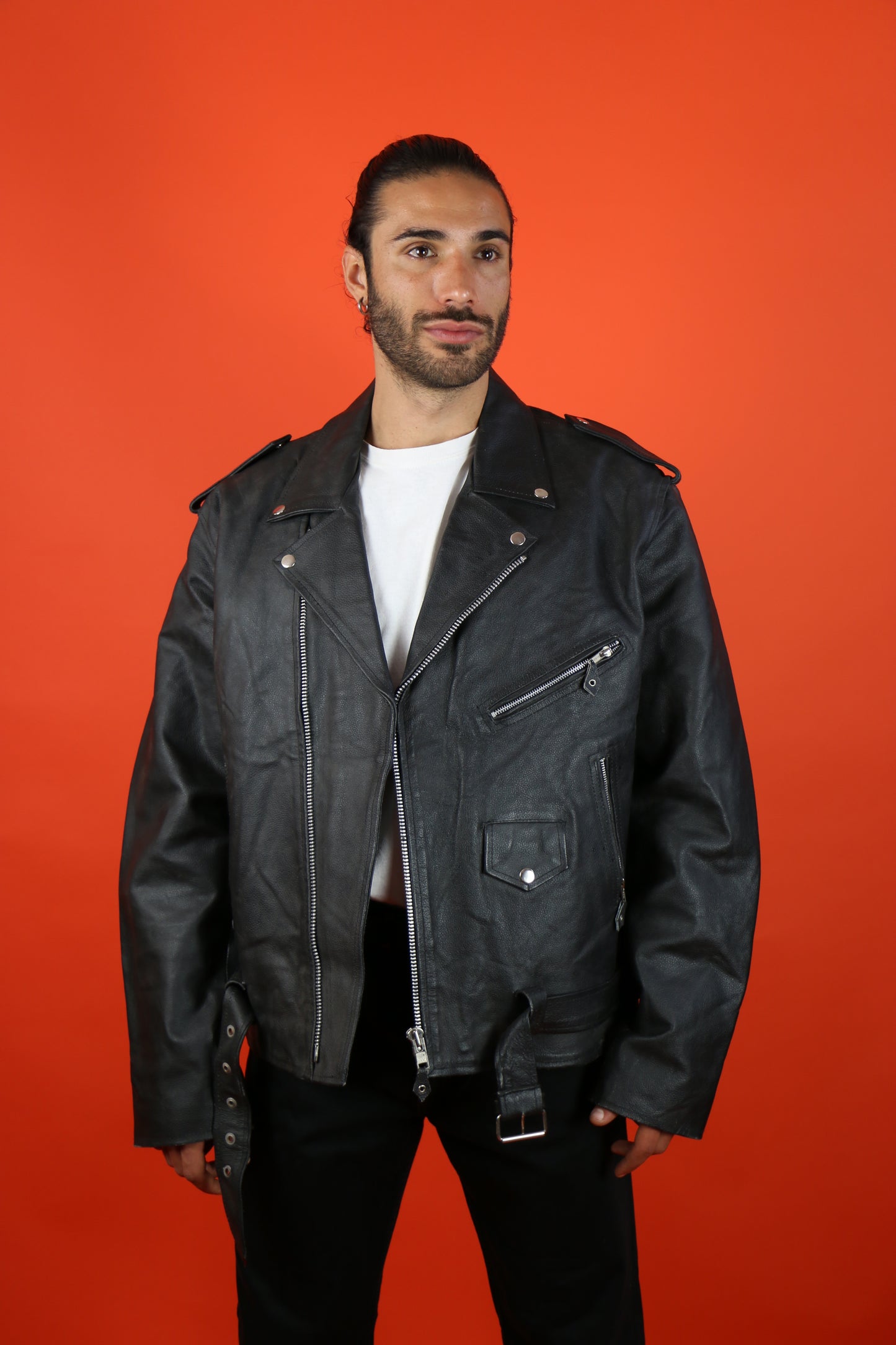 Biker Black Leather Jacket 'XL' - vintage clothing clochard92.com