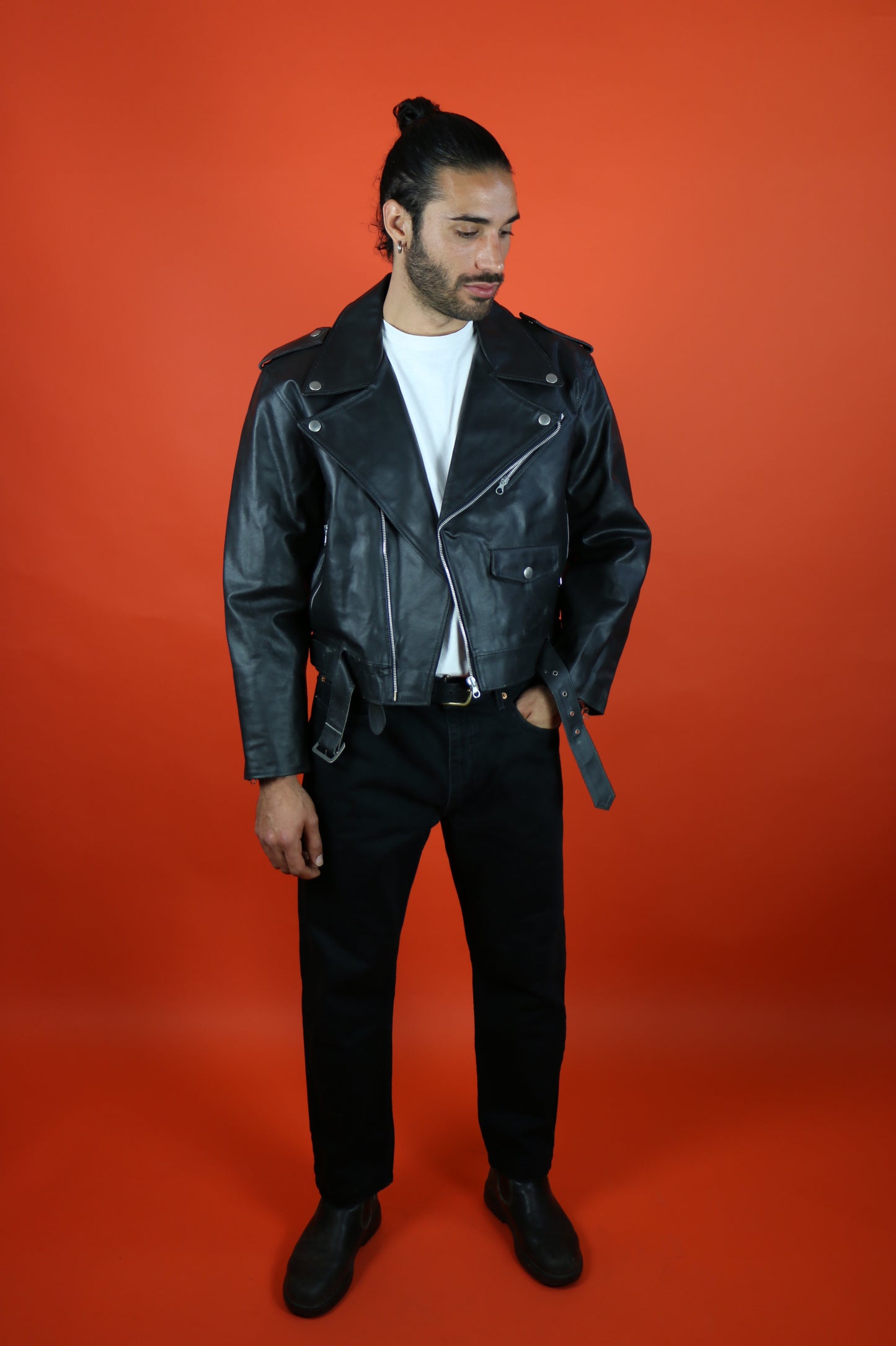 Biker Leather Jacket Red Lining - Vintage clothing clochard92.com