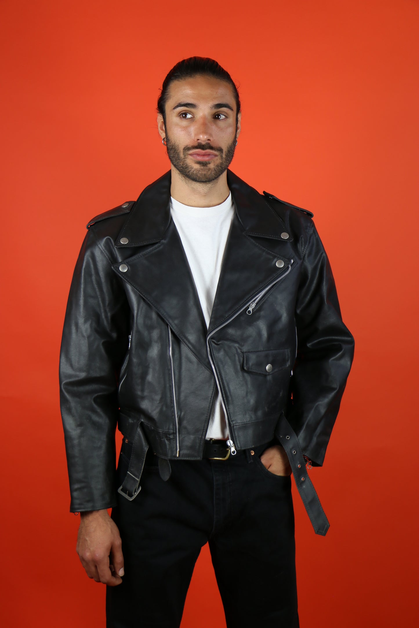 Biker Leather Jacket Red Lining - Vintage clothing clochard92.com