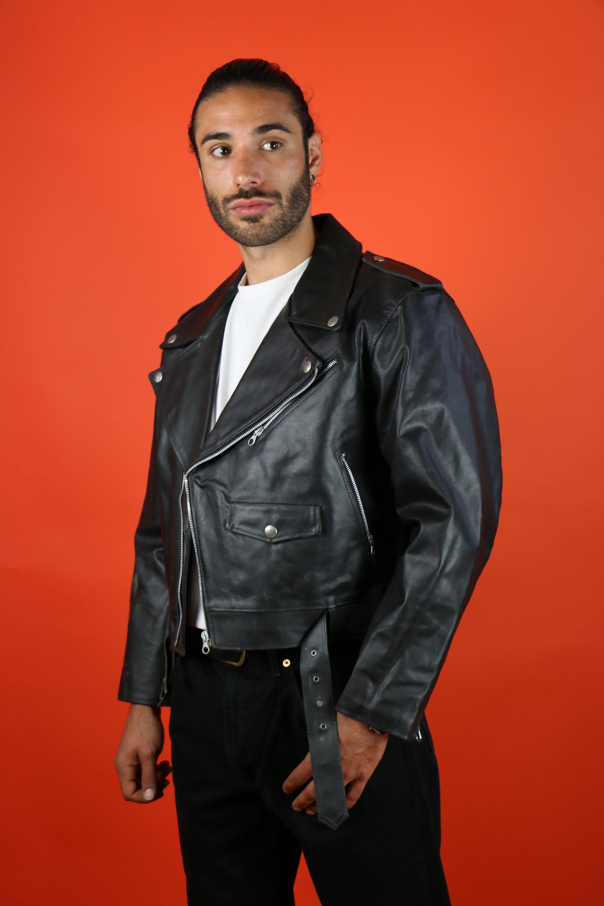 Biker Leather Jacket Red Lining - Vintage clothing clochard92.com