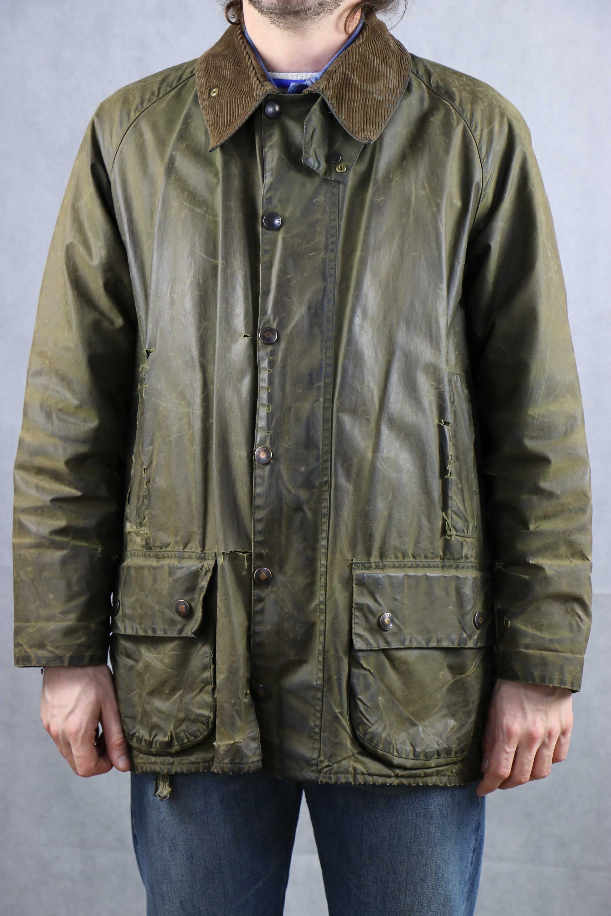 Barbour Beaufort Wax Jacket torn - vintage clothing clochard92.com