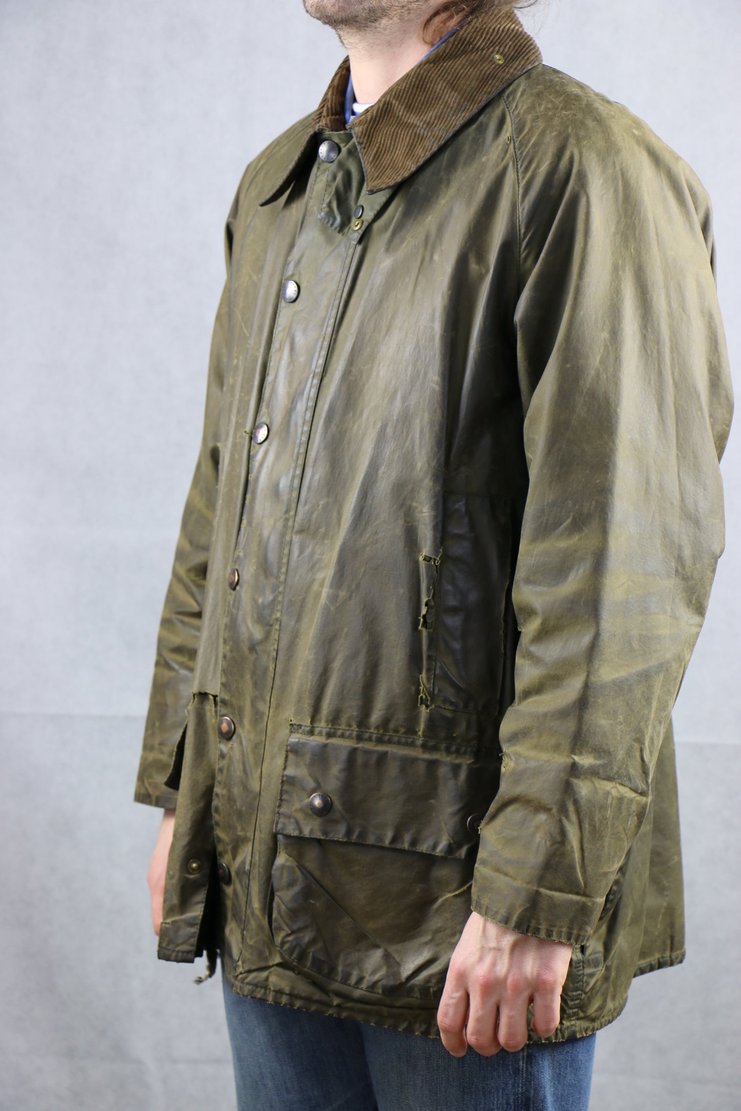 Barbour Beaufort Wax Jacket torn - vintage clothing clochard92.com