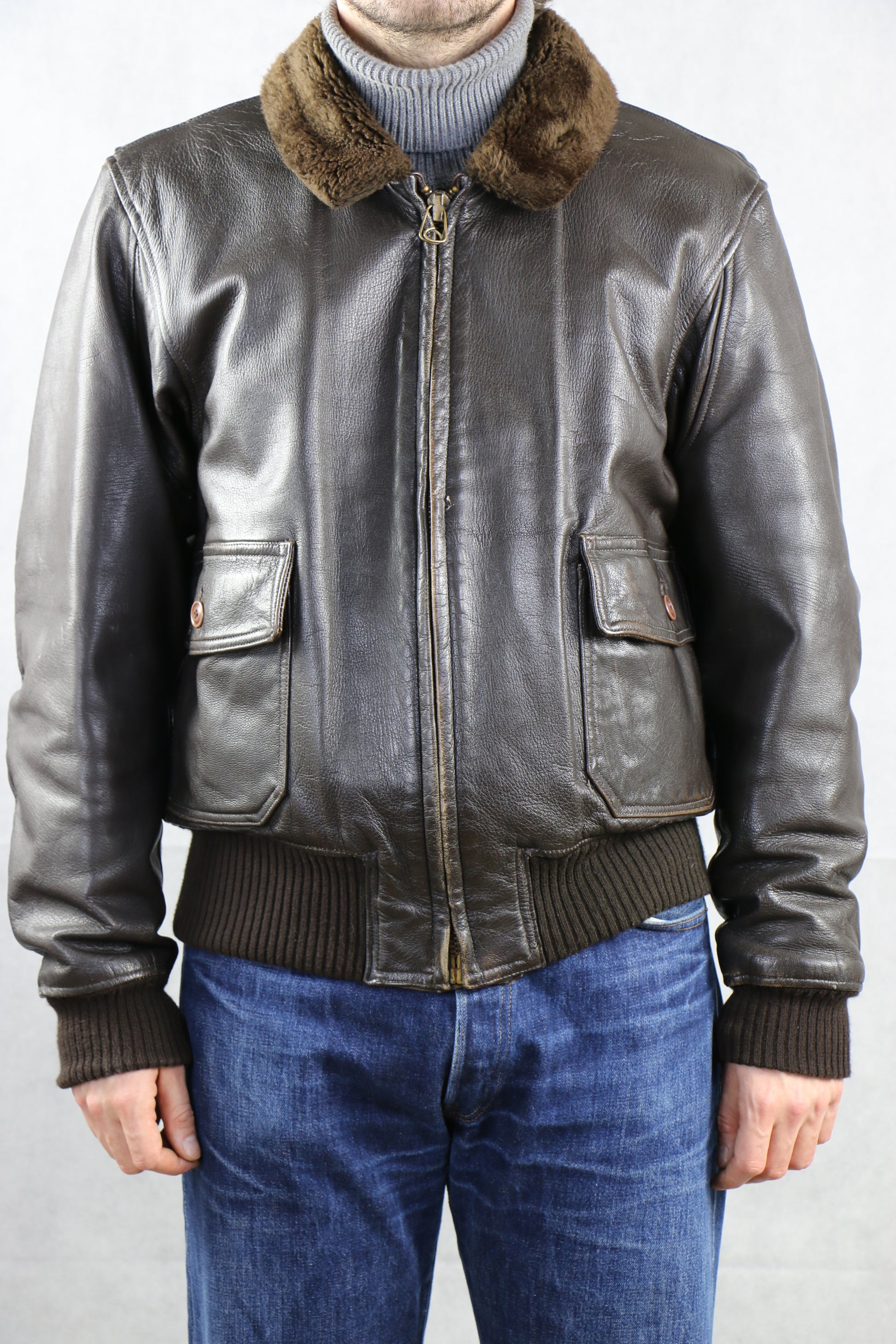 Cooper Type G-1 Leather Jacket with Detachable Shearling collar, clochard92.myshopify.com