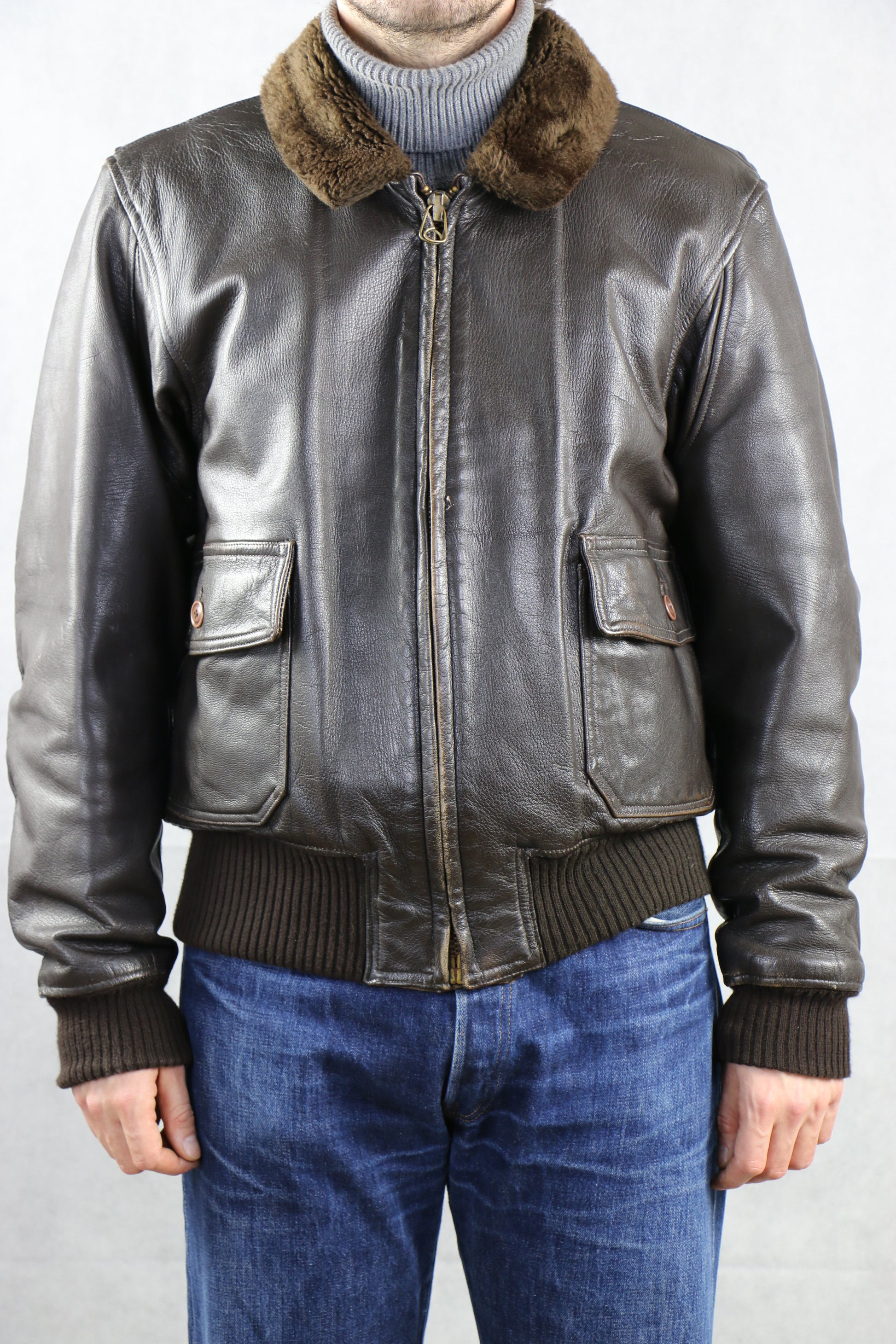 Cooper Type G-1 Leather Jacket with Detachable Shearling collar