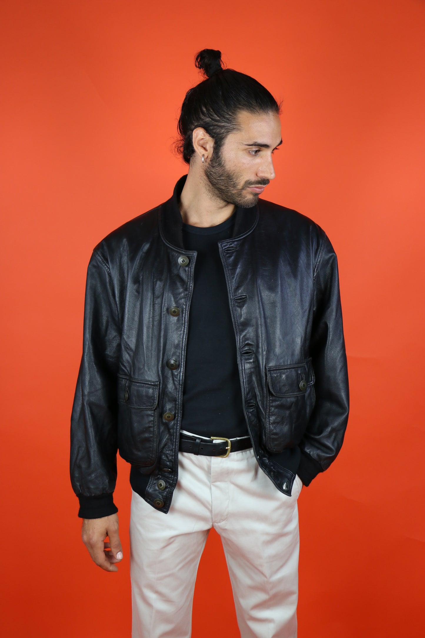 Leather Bomber Jacket - vintage clothing clochard92.com