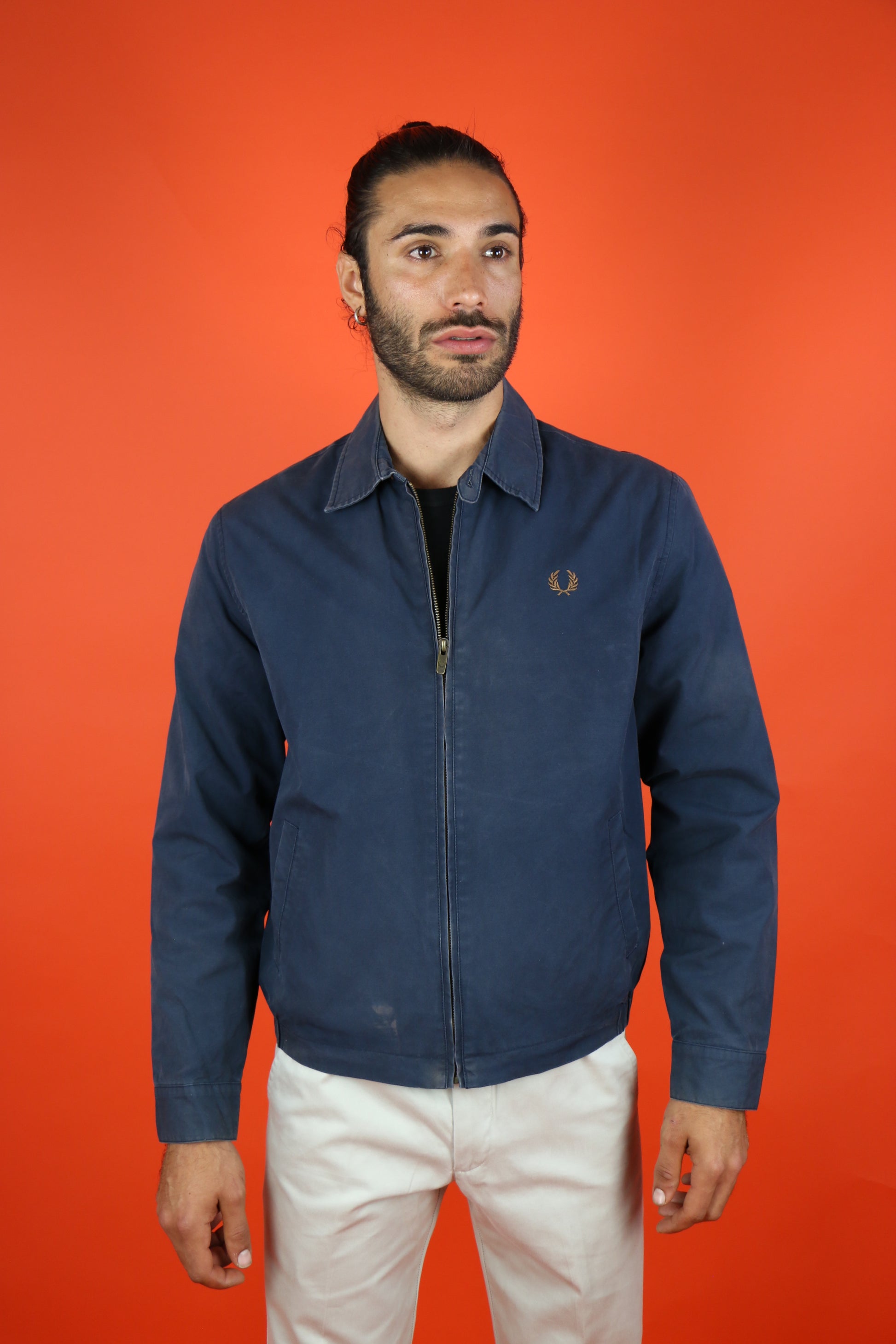 Fred Perry Navy Cotton Jacket - vintage clothing clochard92.com