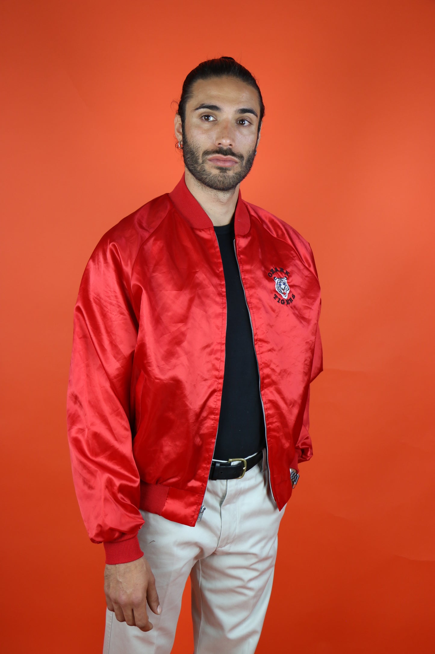 Satin Red Bomber Jacket (Ozark) - vintage clothing clochard92.com
