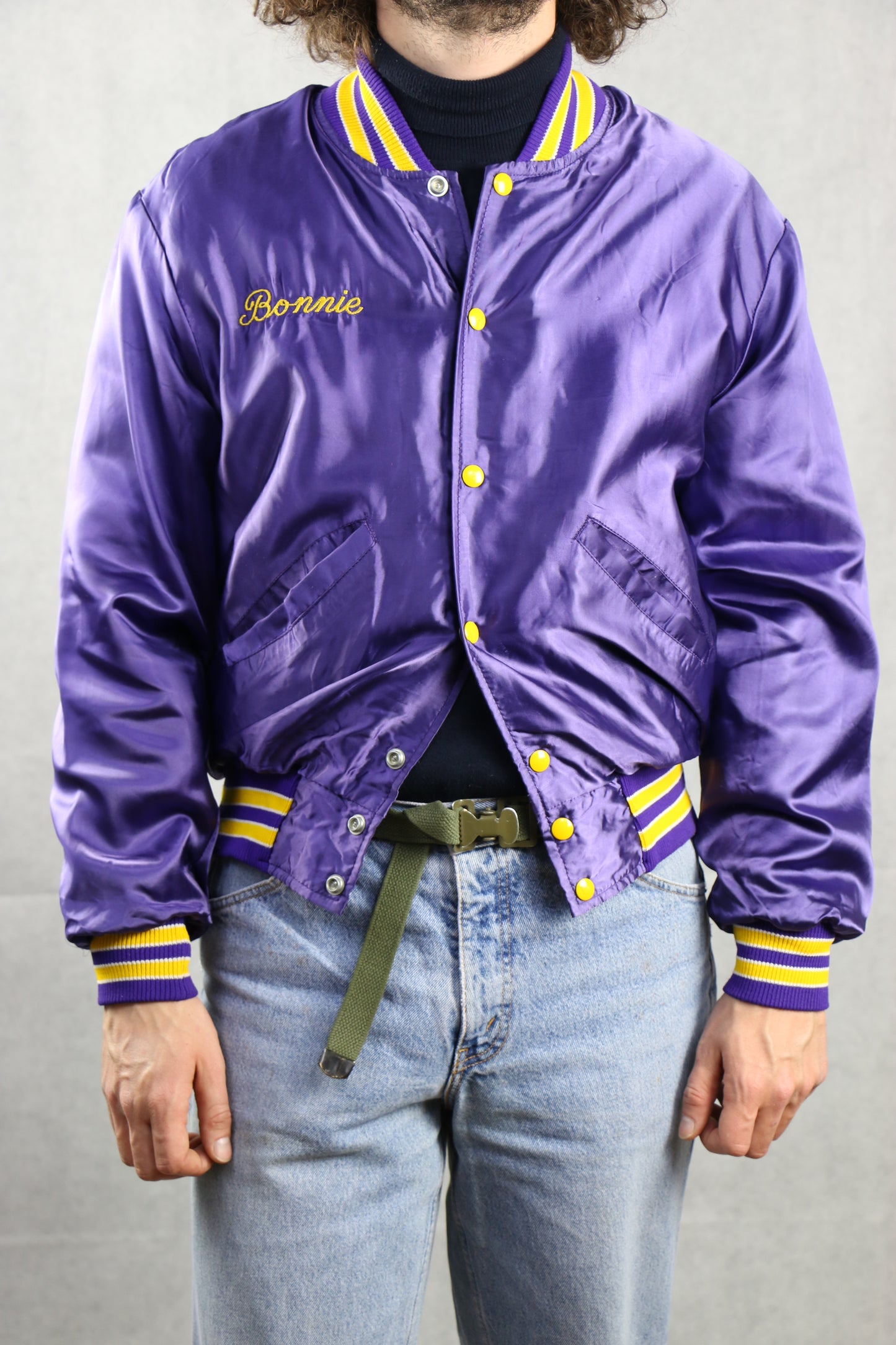 Satin Purple Bomber Jacket (Bonnie)- vintage clothing clochard92.com