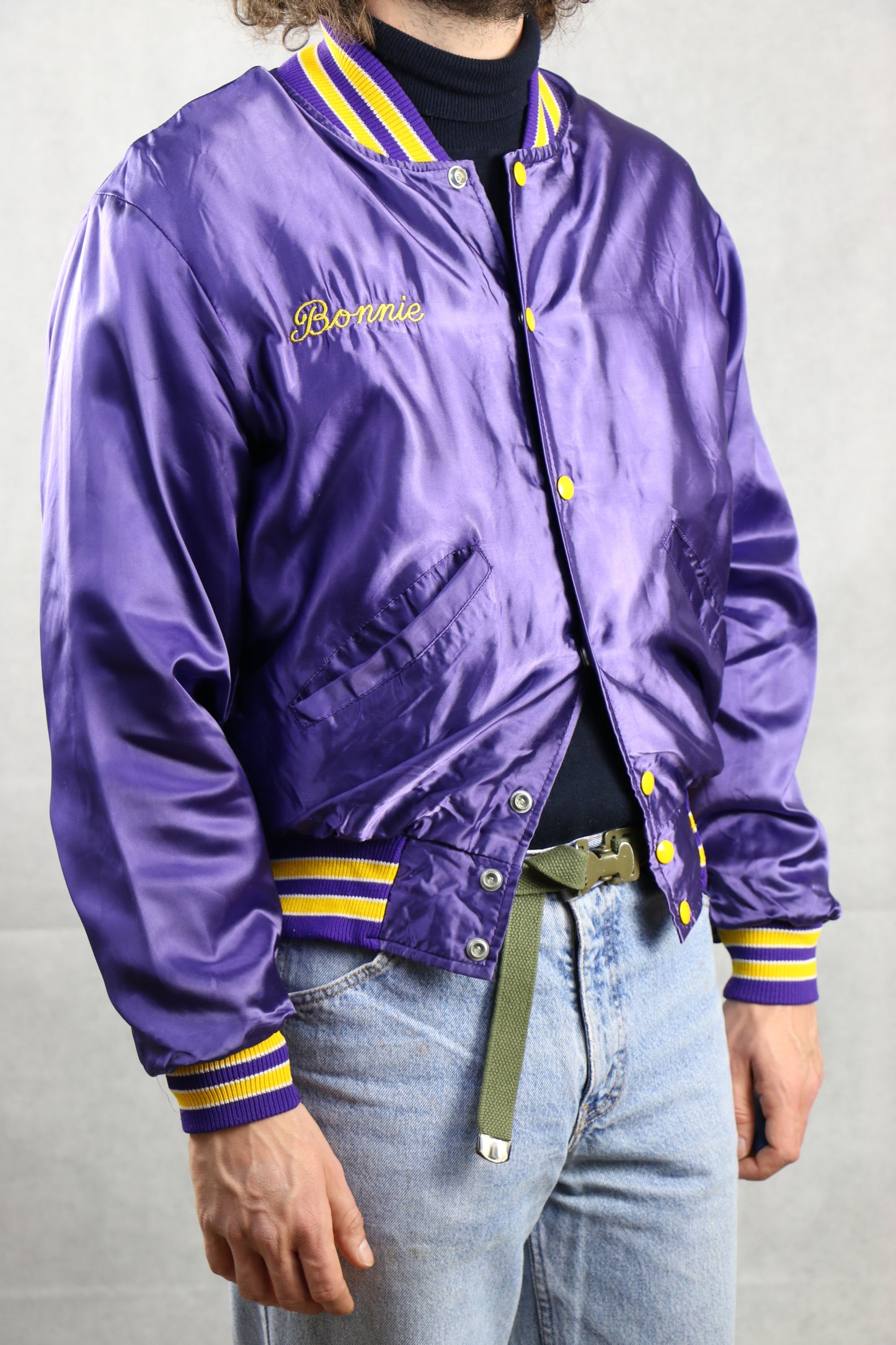 Satin Purple Bomber Jacket (Bonnie)- vintage clothing clochard92.com