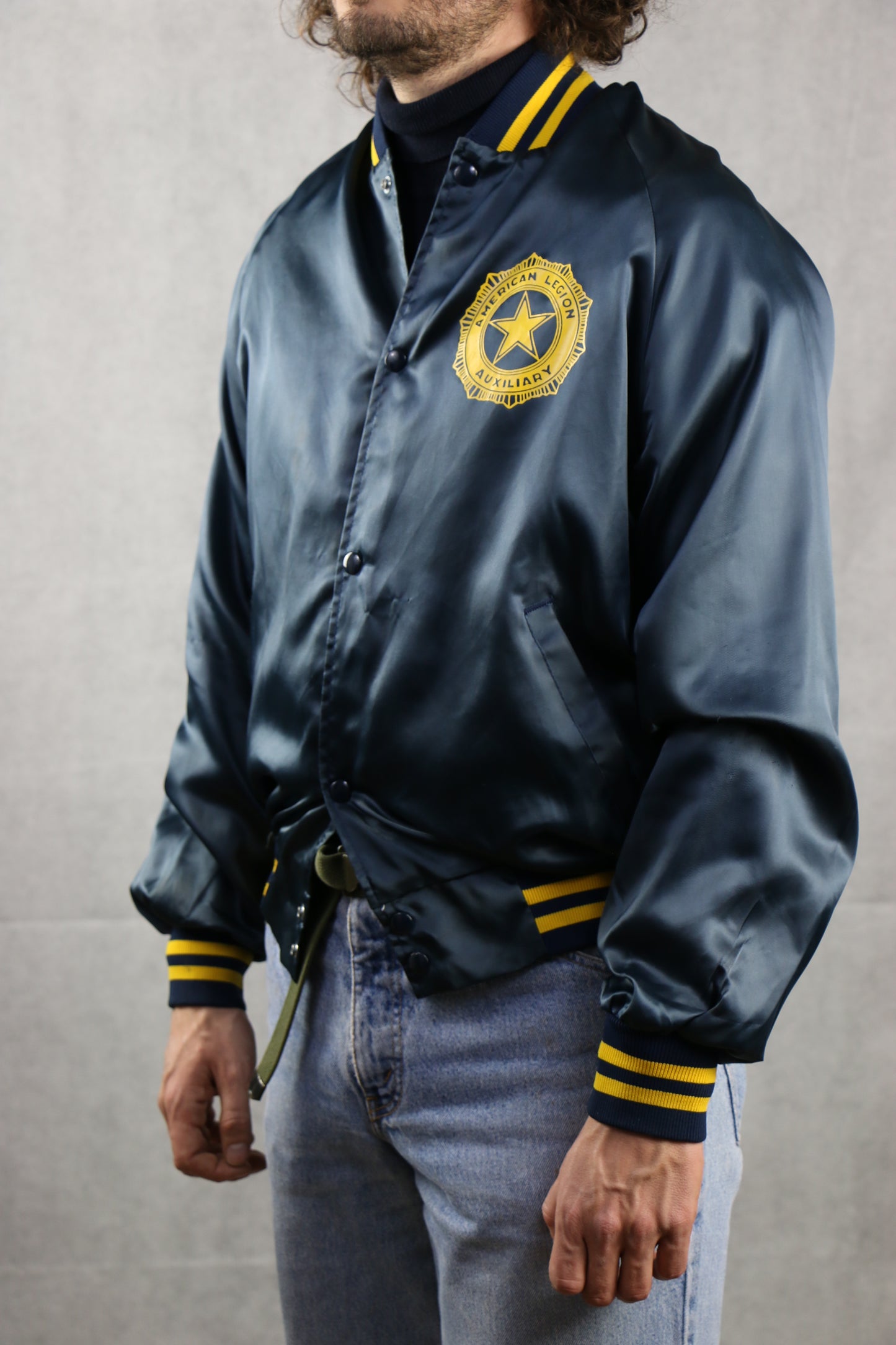 Satin Navy Bomber Jacket - vintage clothing clochard92.com