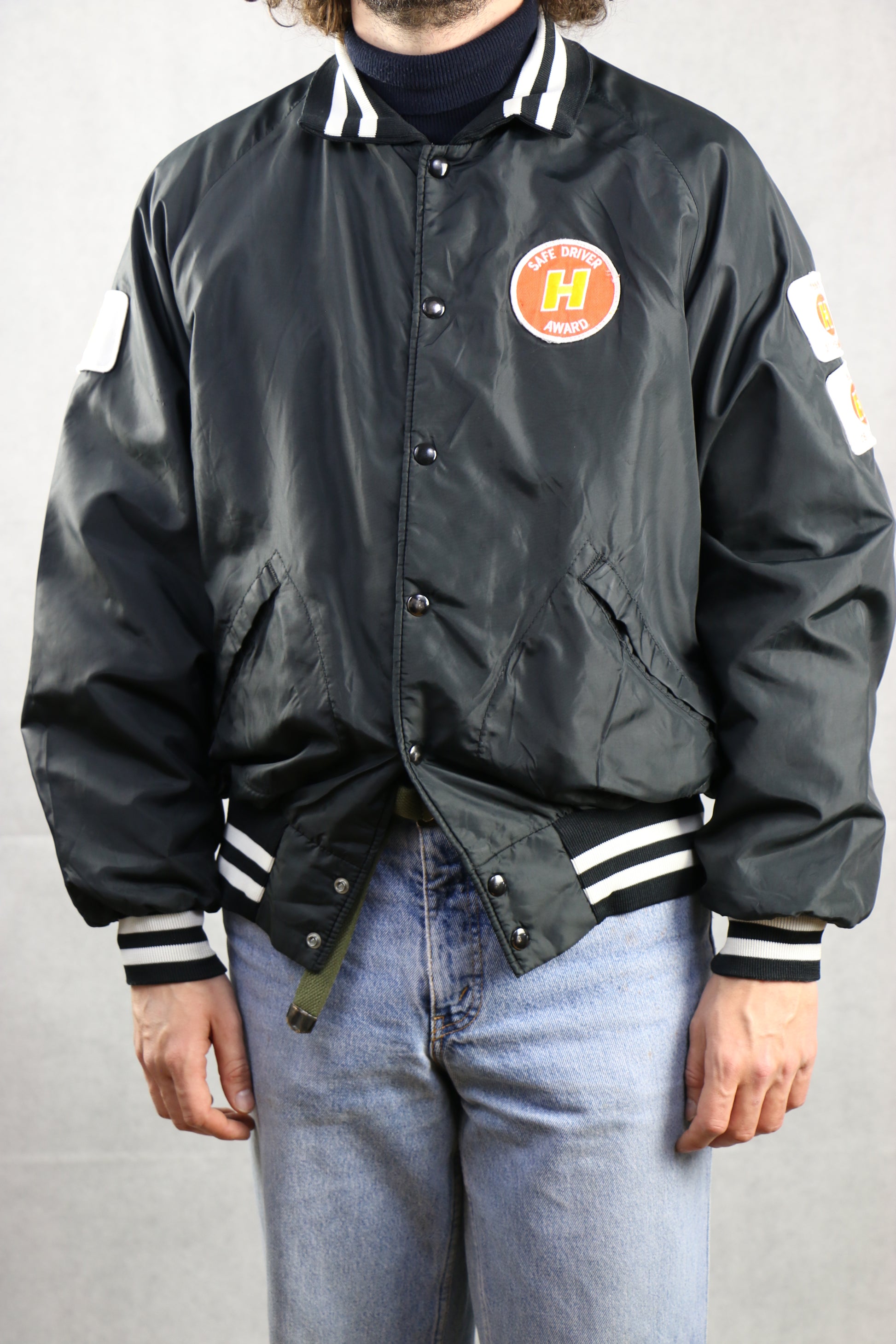 Satin Black Bomber Jacket - vintage clothing clochard92.com