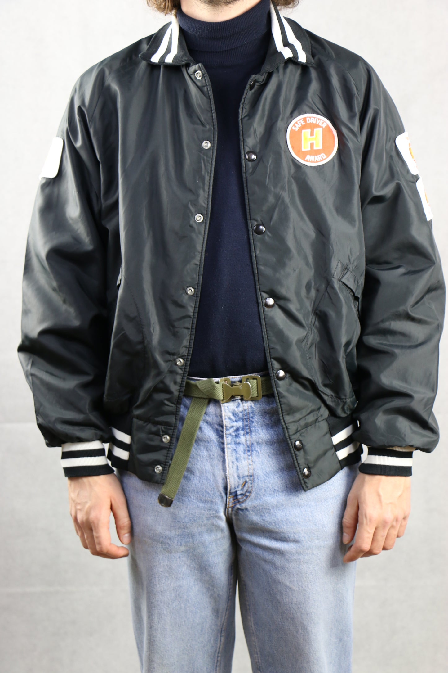 Satin Black Bomber Jacket - vintage clothing clochard92.com