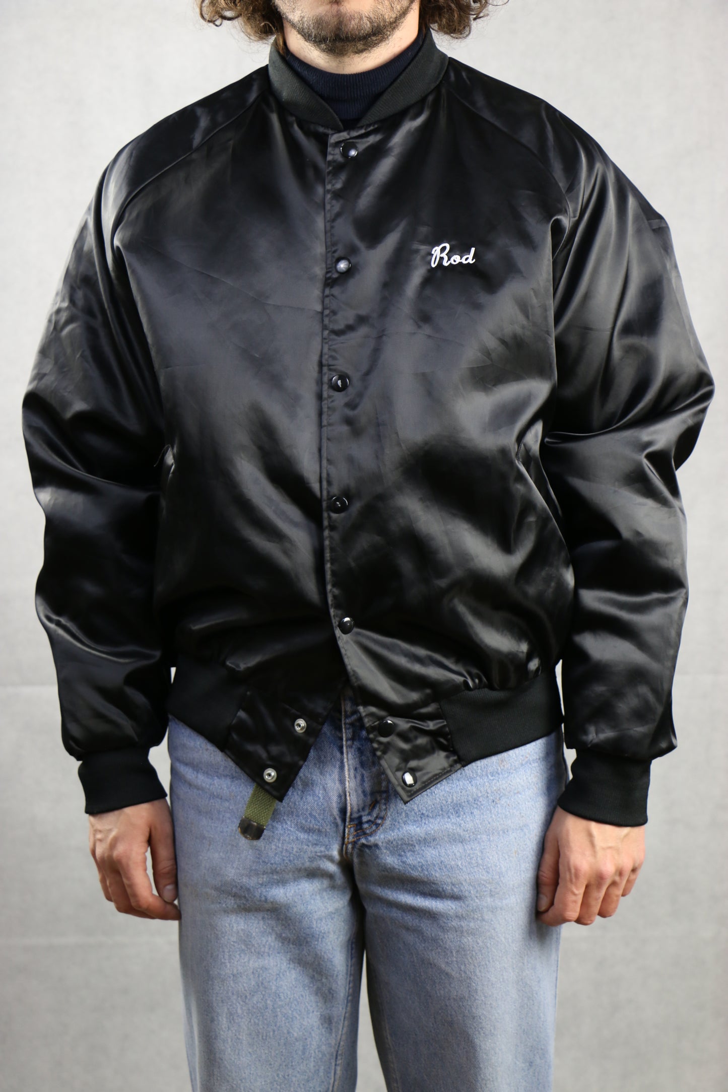 Satin Black Bomber Jacket - vintage clothing clochard92.com