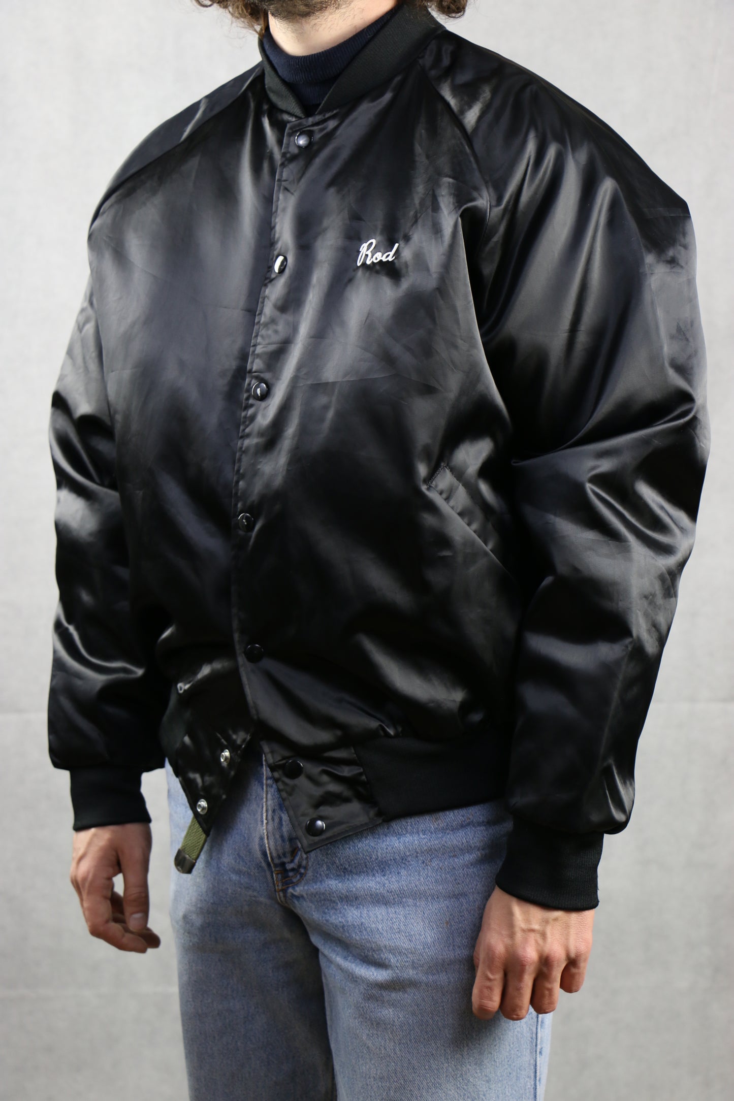 Satin Black Bomber Jacket - vintage clothing clochard92.com