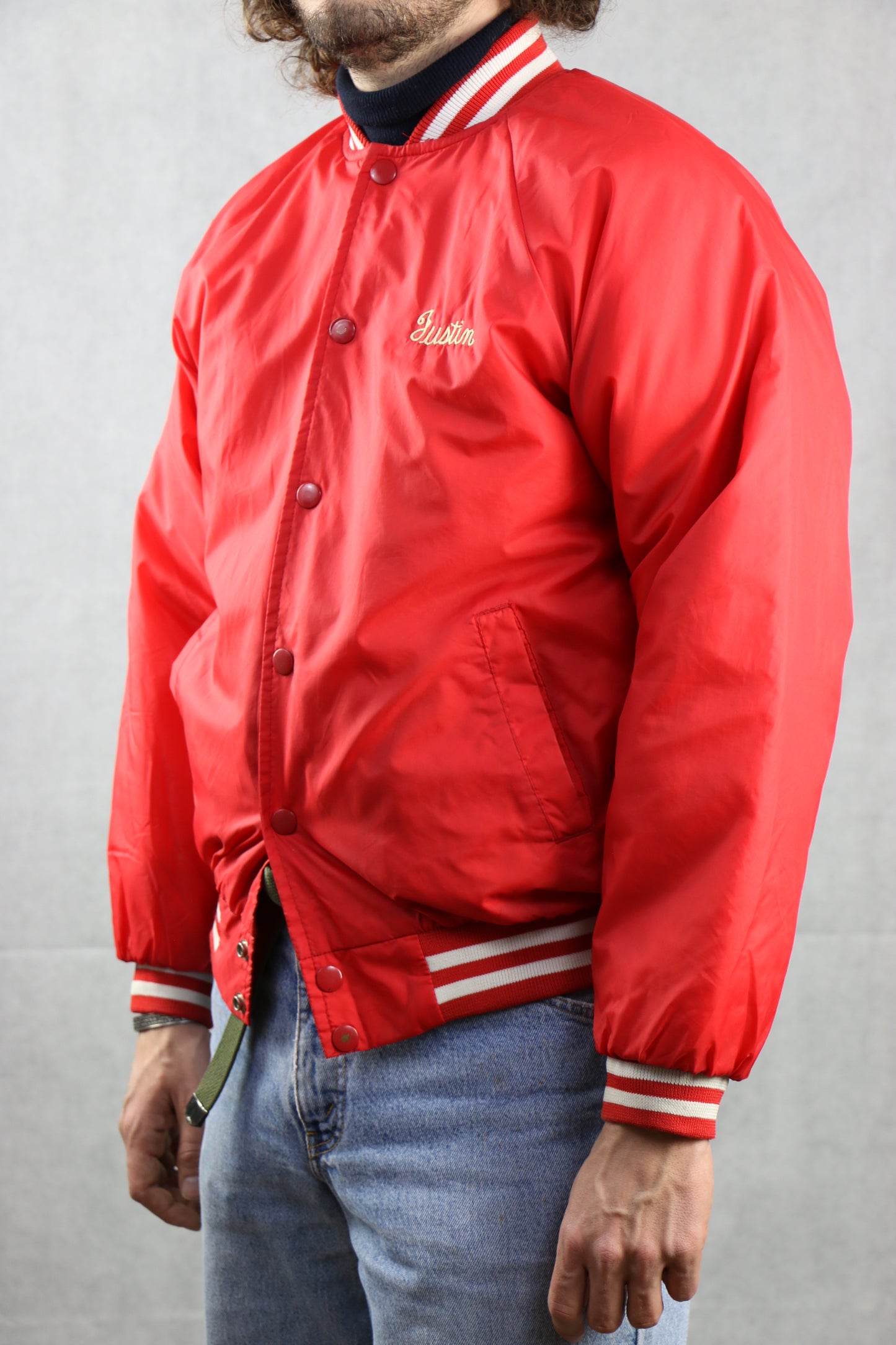 Satin Red Bomber Jacket - vintage clothing clochard92.com