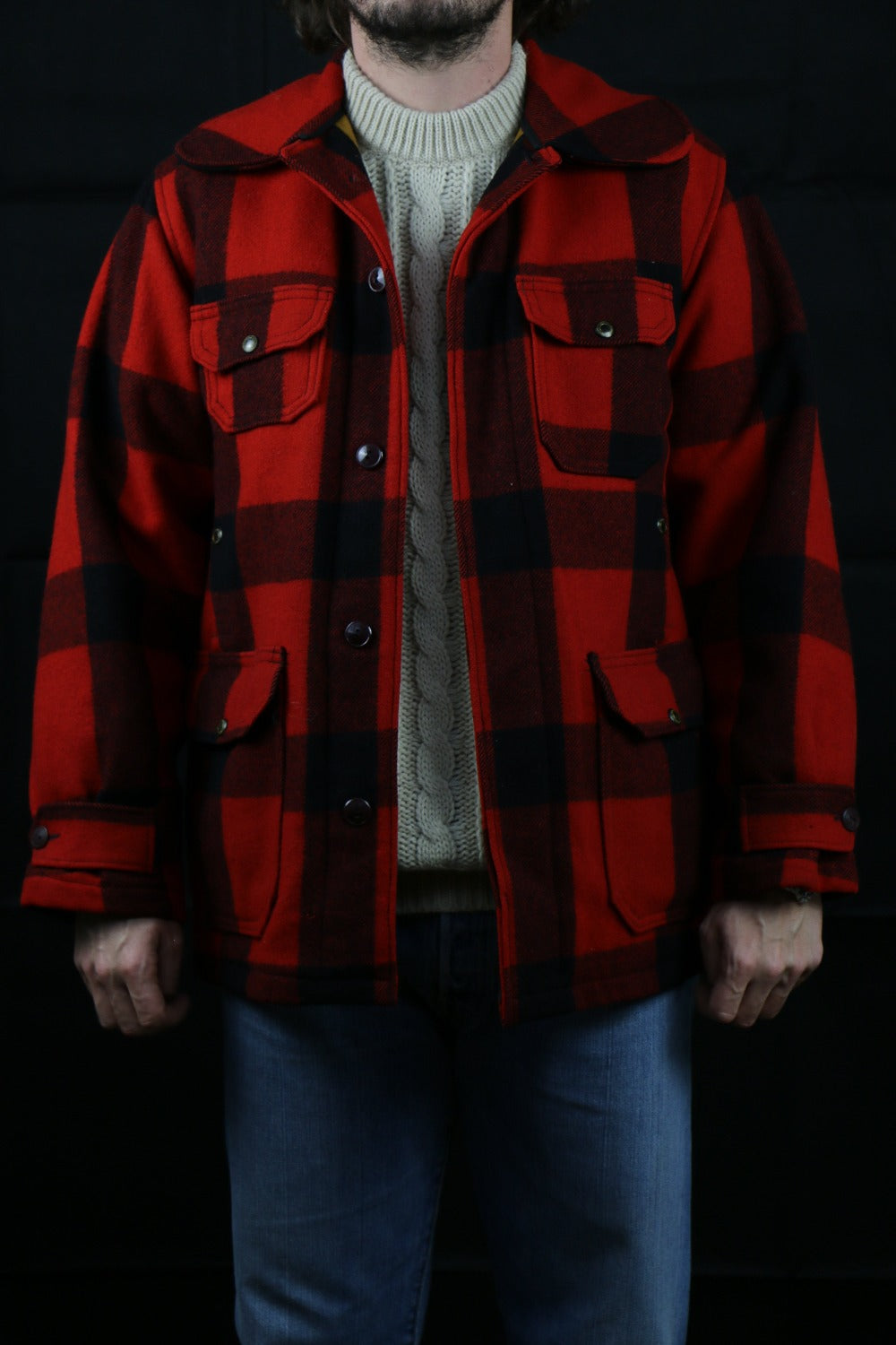 Woolrich Red and Black Plaid Jacket 60s, clochard92.com