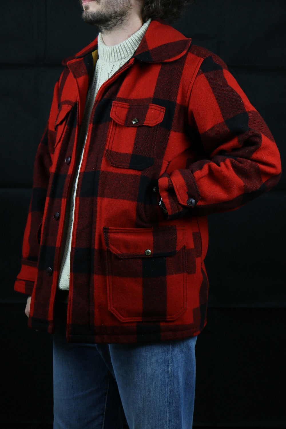 Woolrich Red and Black Plaid Jacket 60s, clochard92.com